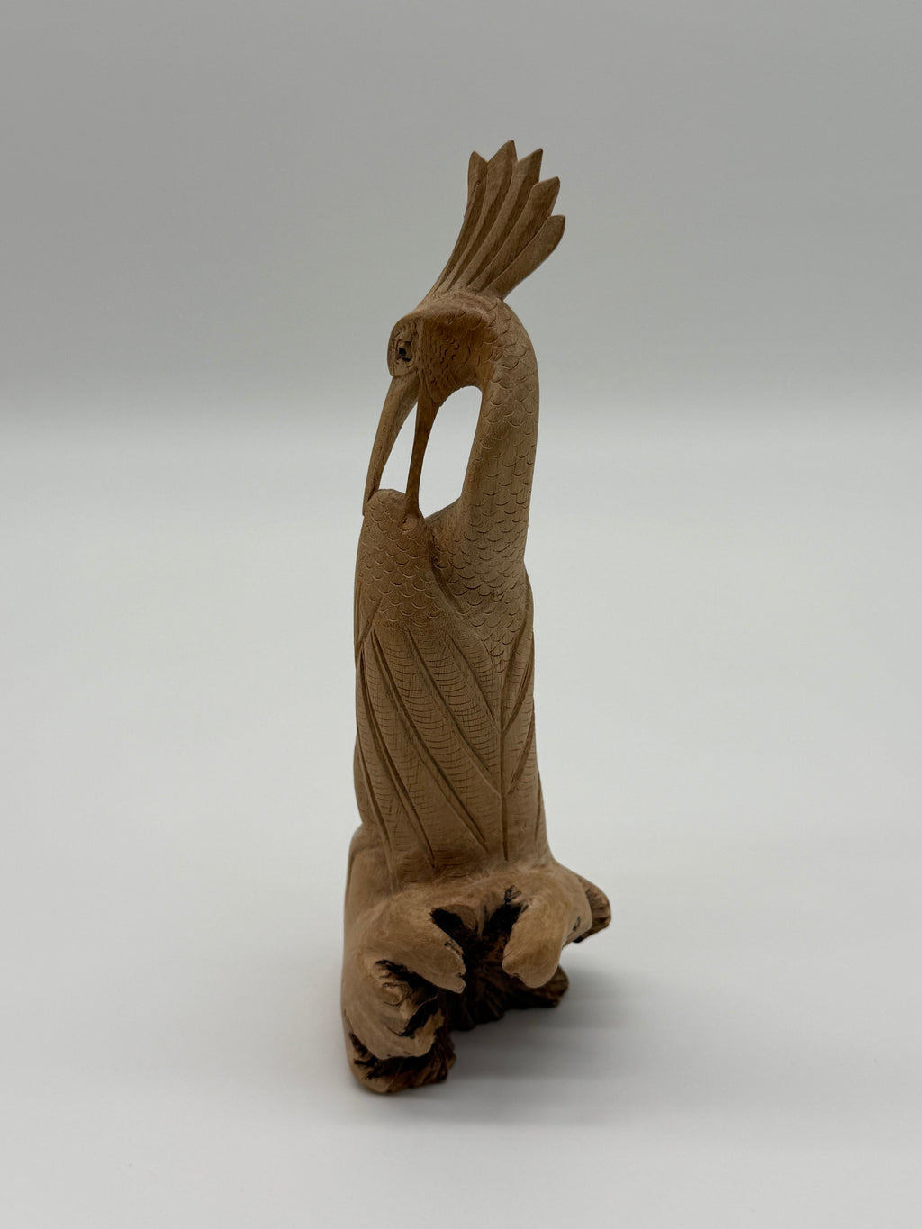 Late 20th Century Signed Montserrat Hand-Carved Wooden Crane Sculpture, 8.5”