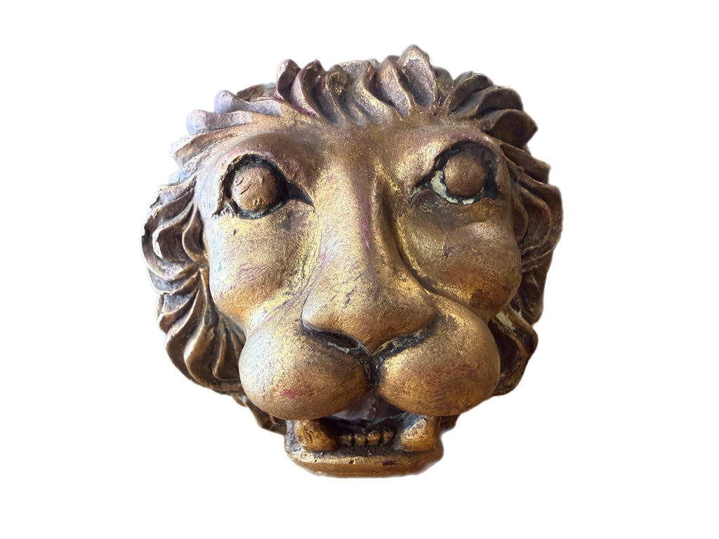 Pair of Vintage Gilt Lion Head Sculptures, Italian Neoclassical Style