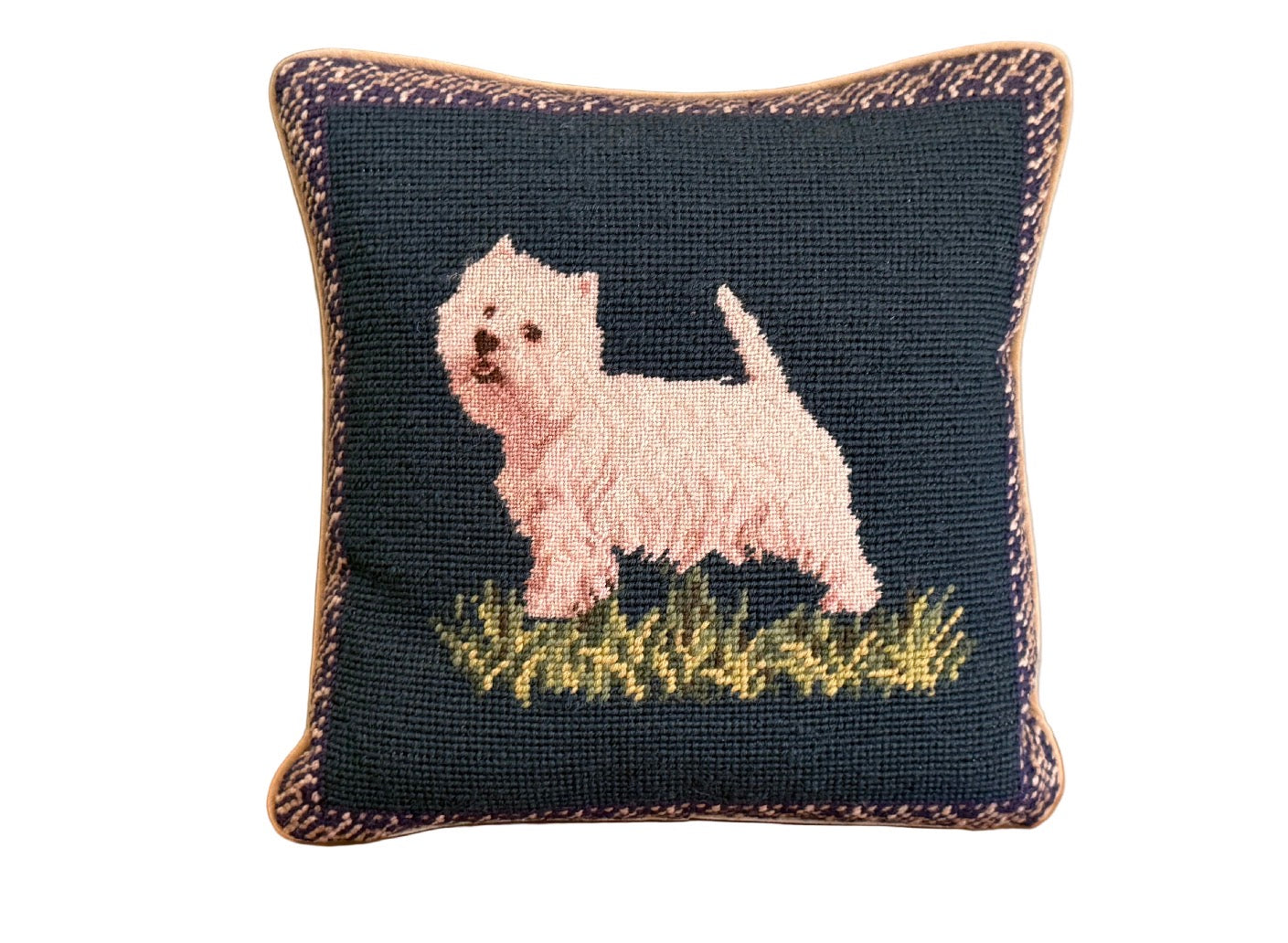 Vintage Needlepoint Westie Terrier Decorative Accent Pillow With Down Insert