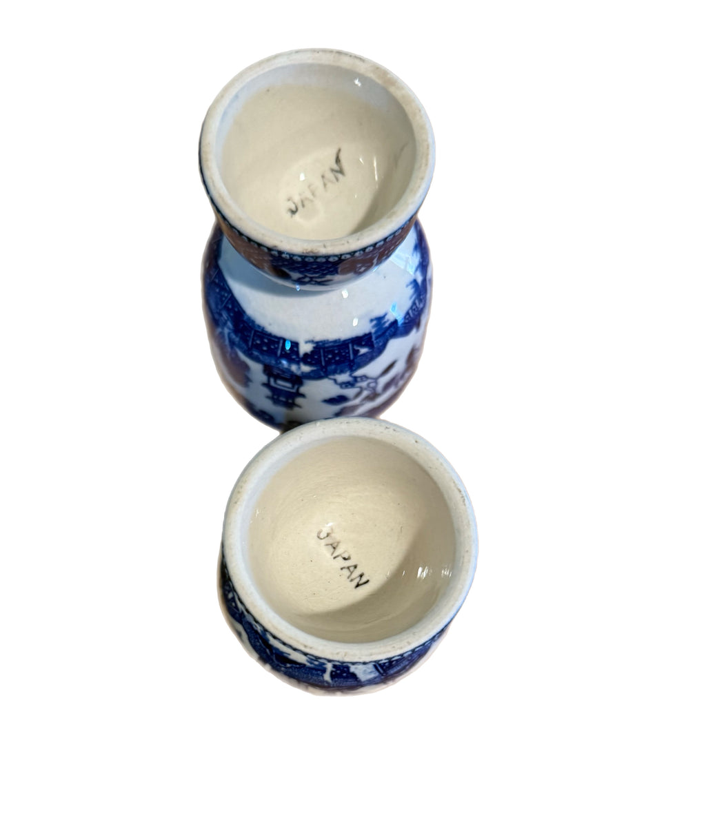 Vintage Blue Willow Chinoiserie Double Egg Cups - a Pair