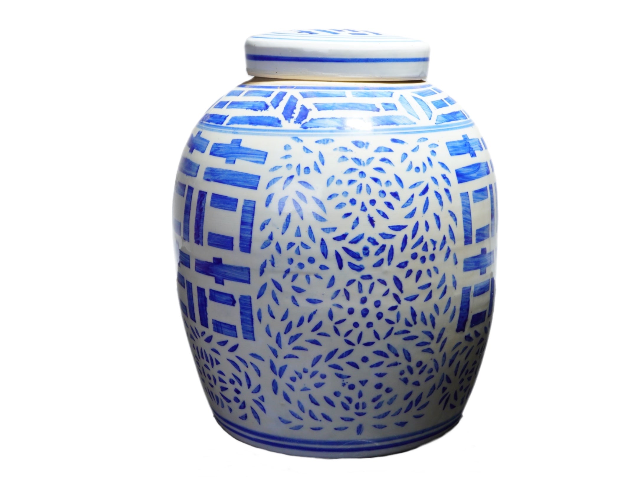 Chinese Export Porcelain Double Happiness Lidded Ginger Jar 10”