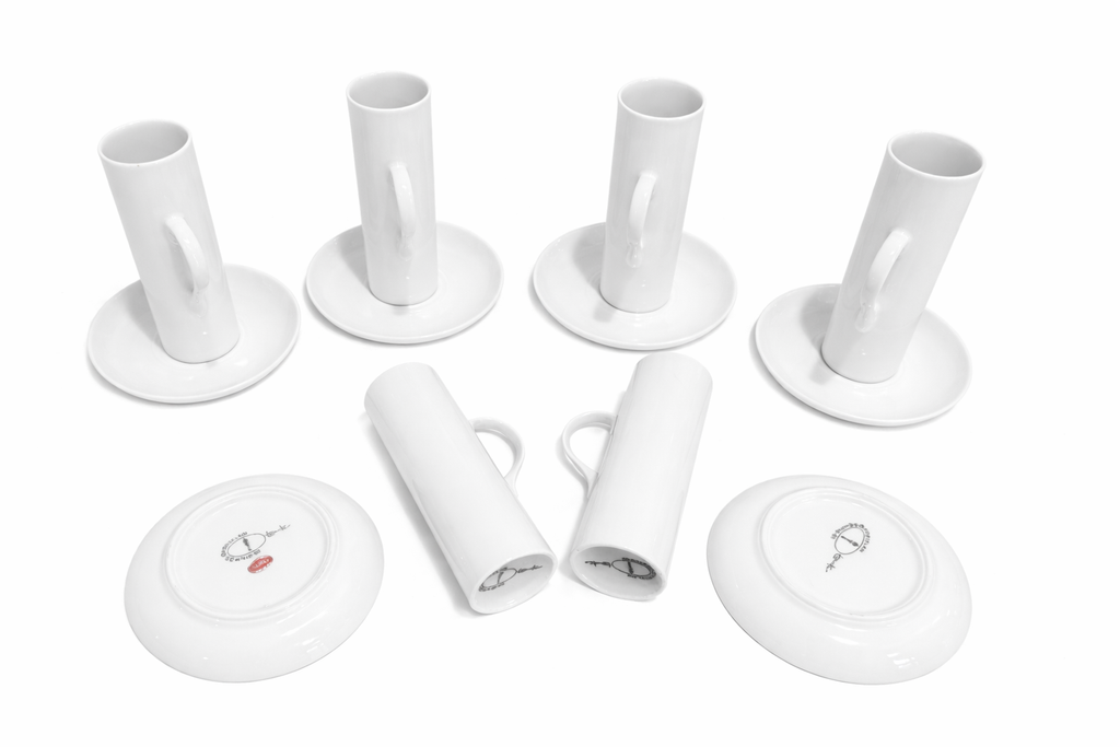 1960s Mid Century Modern LaGardo Tackett White Porcelain Espresso Demitasse Cups & Saucers- Set of Six Sets, 12 PCS