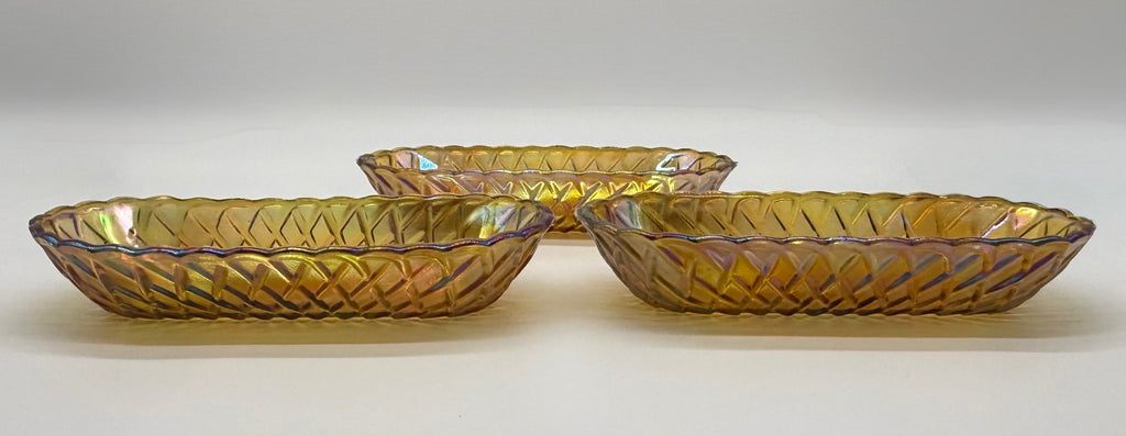 Mid 20th Century American Pressed Amber Carnival Glass Celery Dish - Set of 3