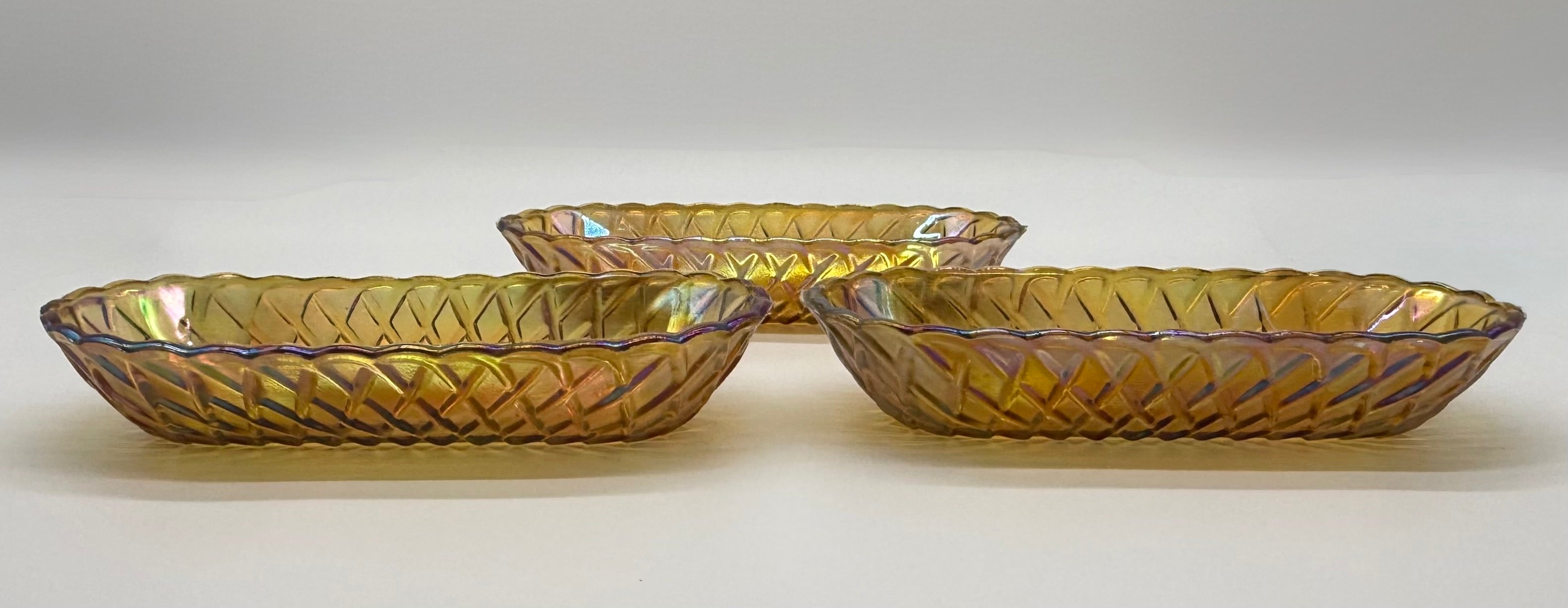 Mid 20th Century American Pressed Amber Carnival Glass Celery Dish - Set of 3