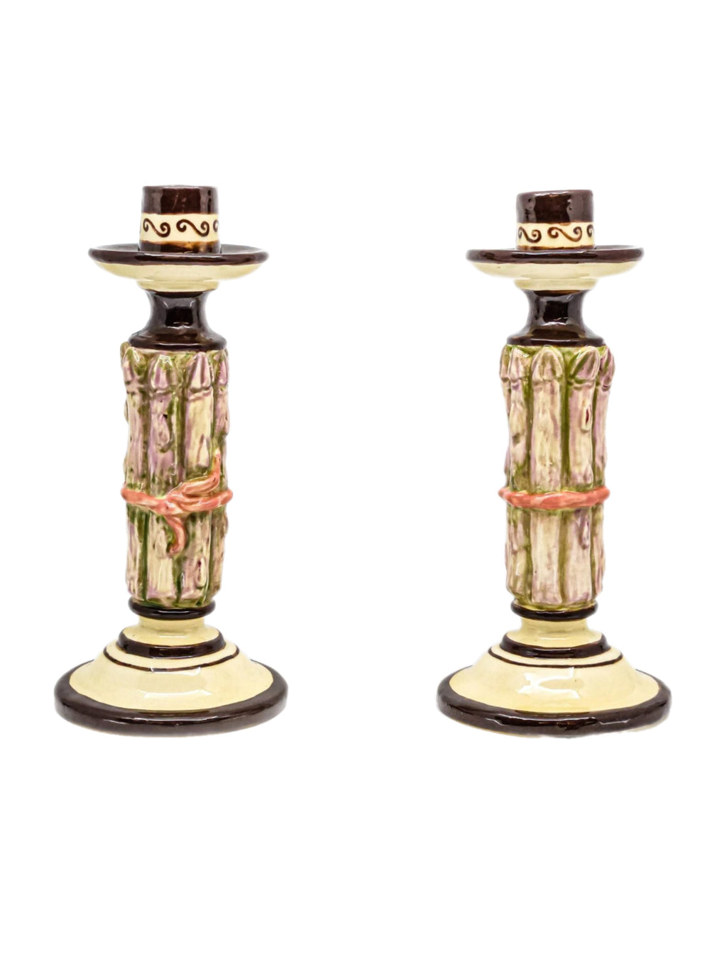 Pair of Limited Edition (1/9) Asparagus Form Studio Ceramic Candlesticks by Prince Alexander, 1981