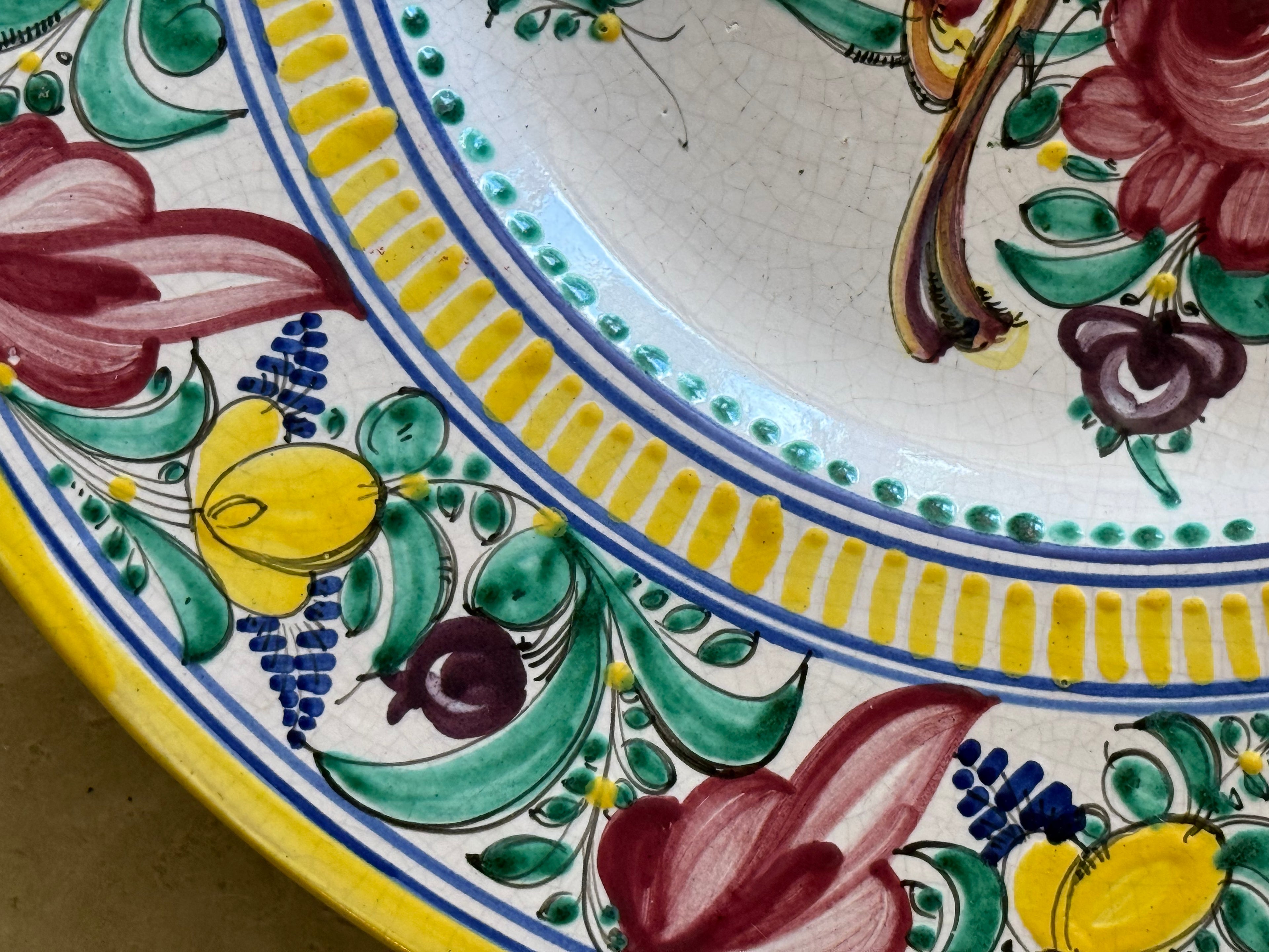 Mid 20th Century Large Italian Maiolica Charger – 16” Hand-Painted Deruta Style