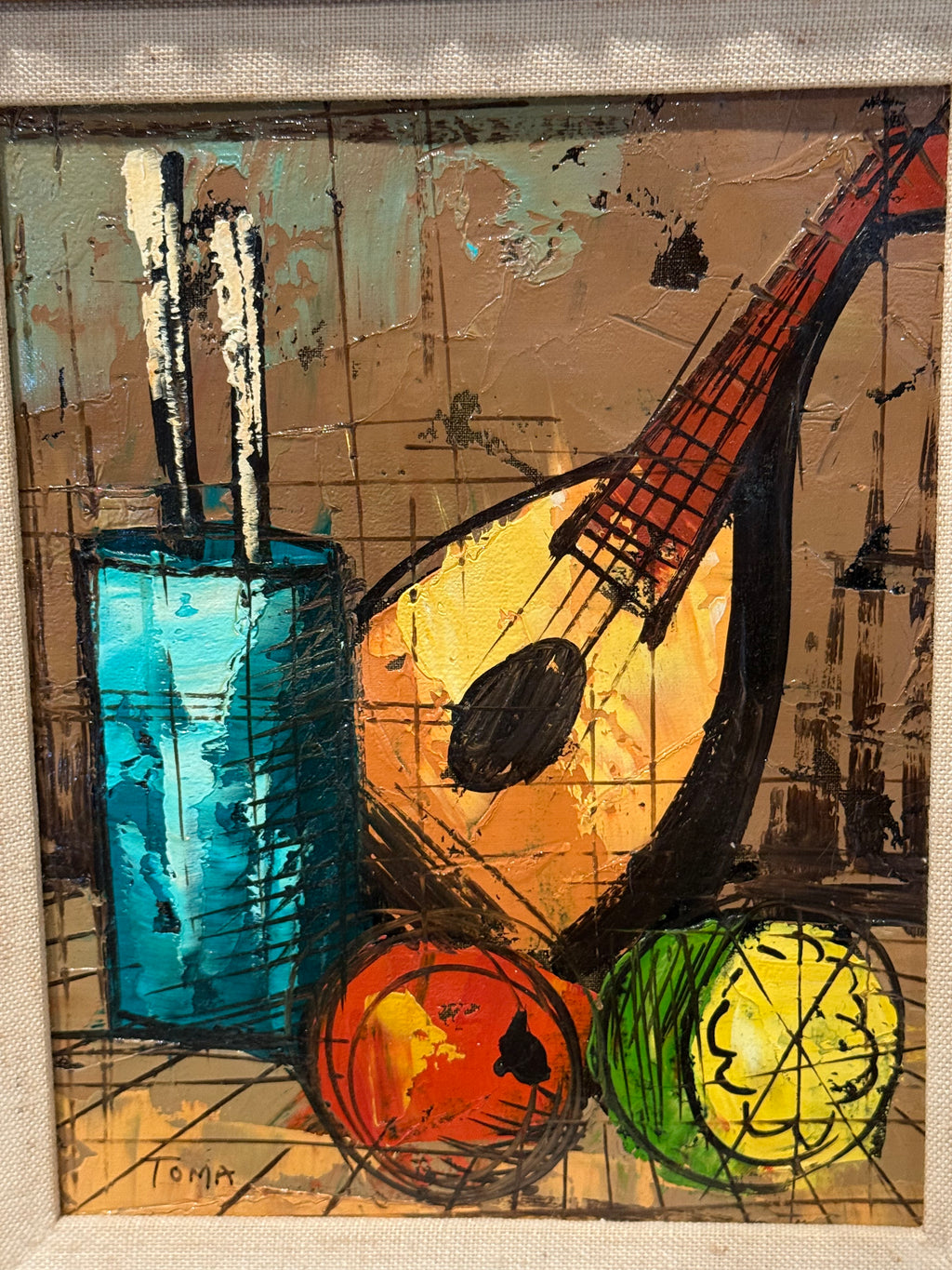 Mid 20th Century Beautiful Modernist Still Life Oil Painting, Signed ‘Toma’