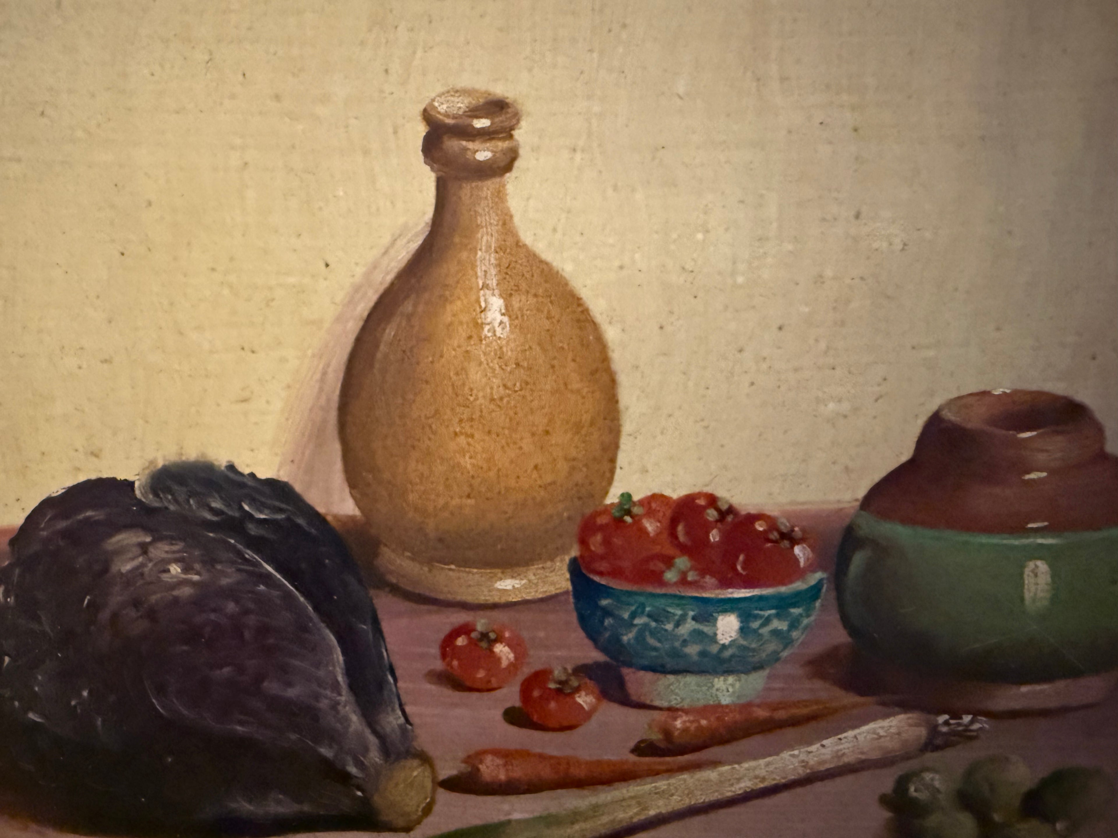Mid 20th Century Petite European Still Life Oil in Deep Crackle Gilt Frame, Signed v. Weley