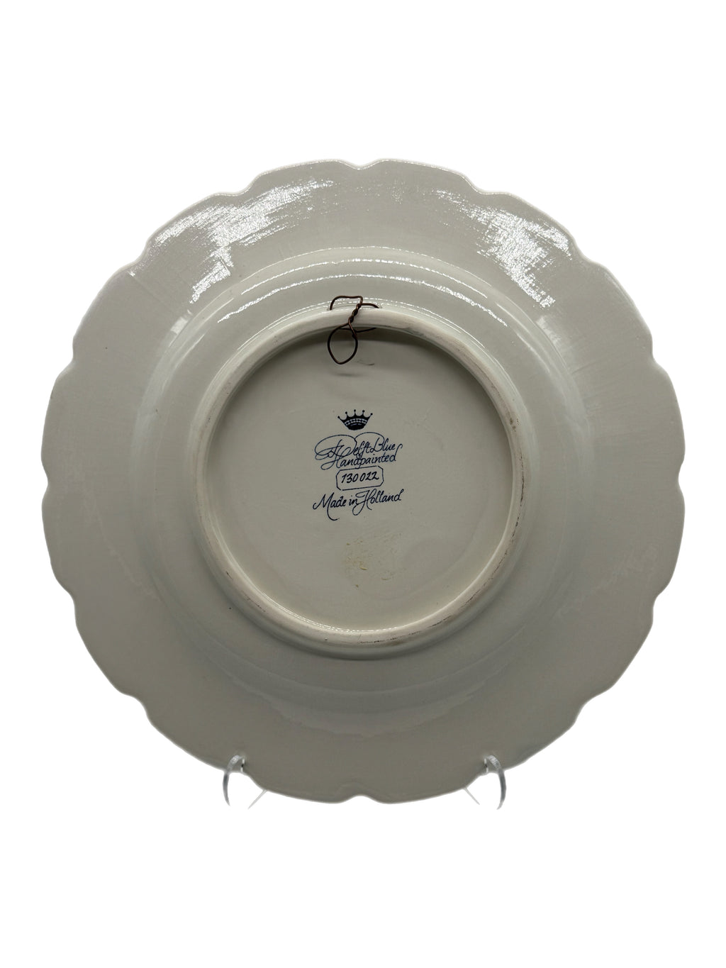 Delft Blue Hand-Painted Windmill Landscape Decorative Plate with Scalloped Floral Border