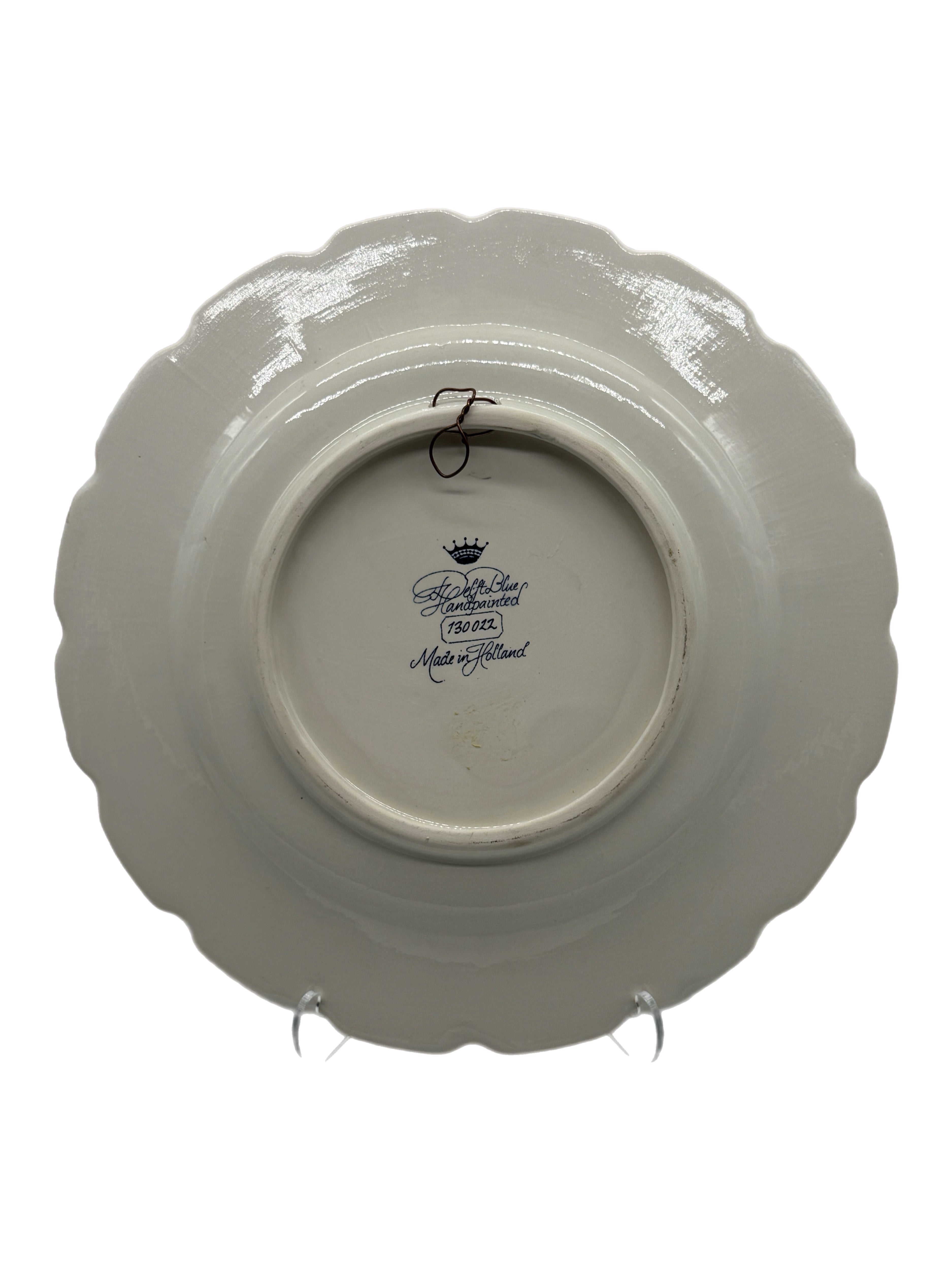 Delft Blue Hand-Painted Windmill Landscape Decorative Plate with Scalloped Floral Border