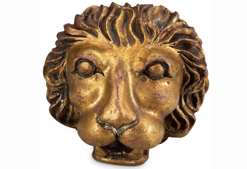 Pair of Vintage Gilt Lion Head Sculptures, Italian Neoclassical Style