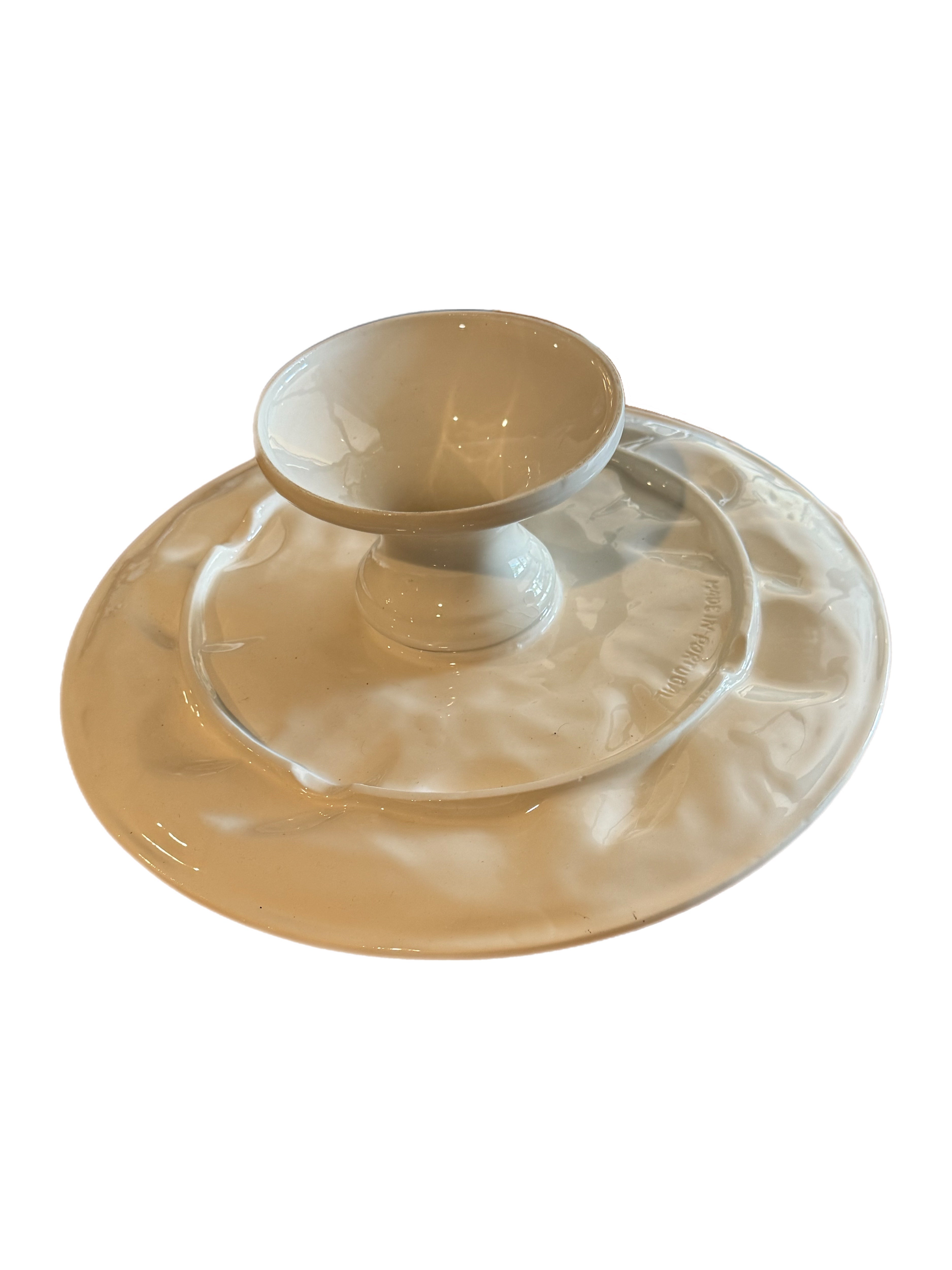 Vintage Portuguese Lemon Majolica Pedestal Cake Stand