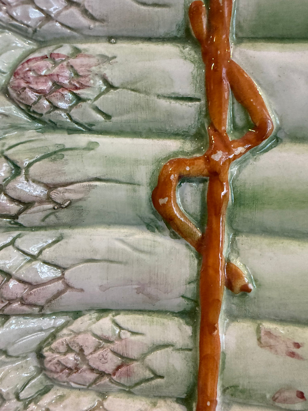 Vintage Hand-Painted Italian Majolica Asparagus Platter