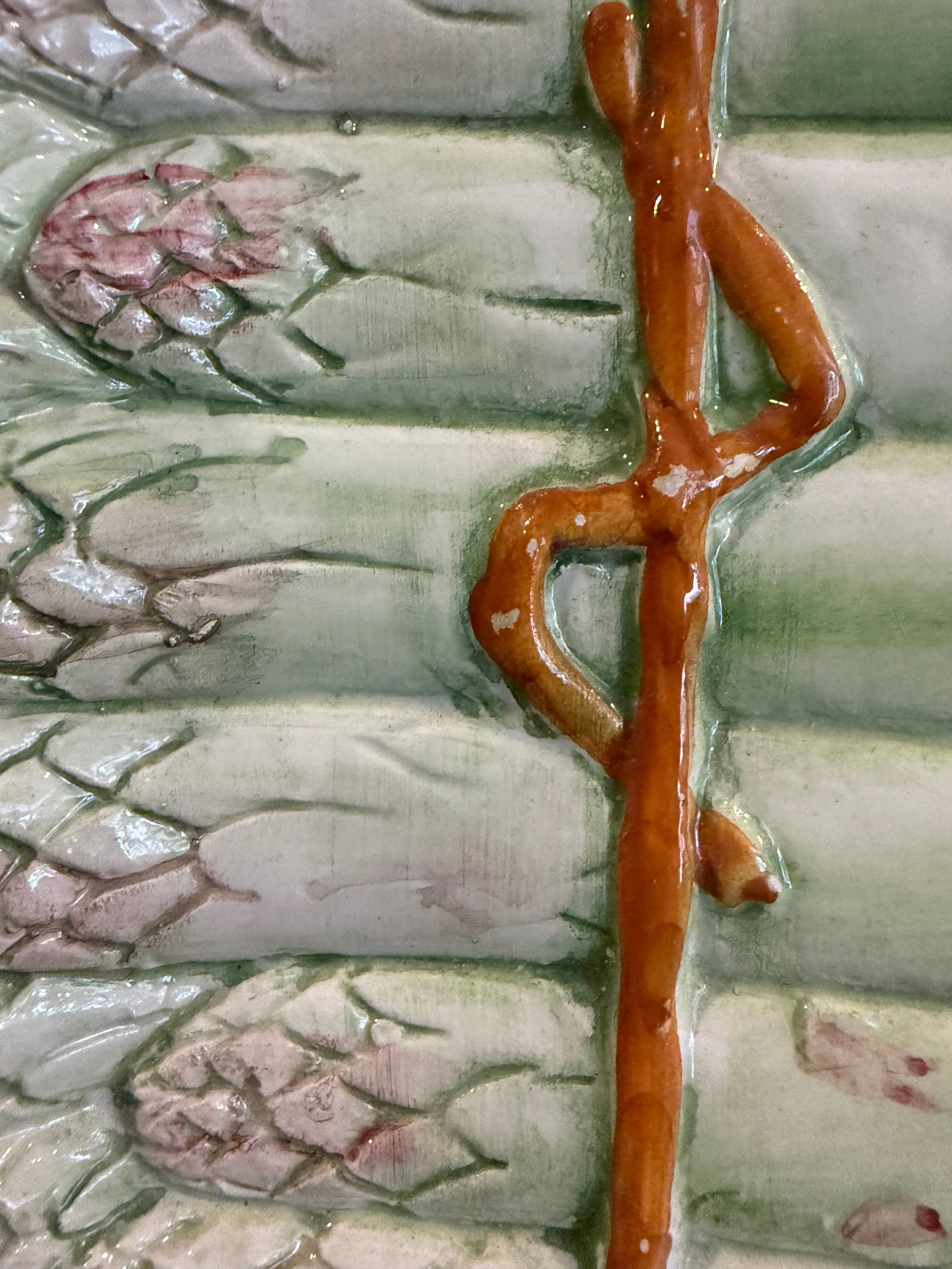 Vintage Hand-Painted Italian Majolica Asparagus Platter