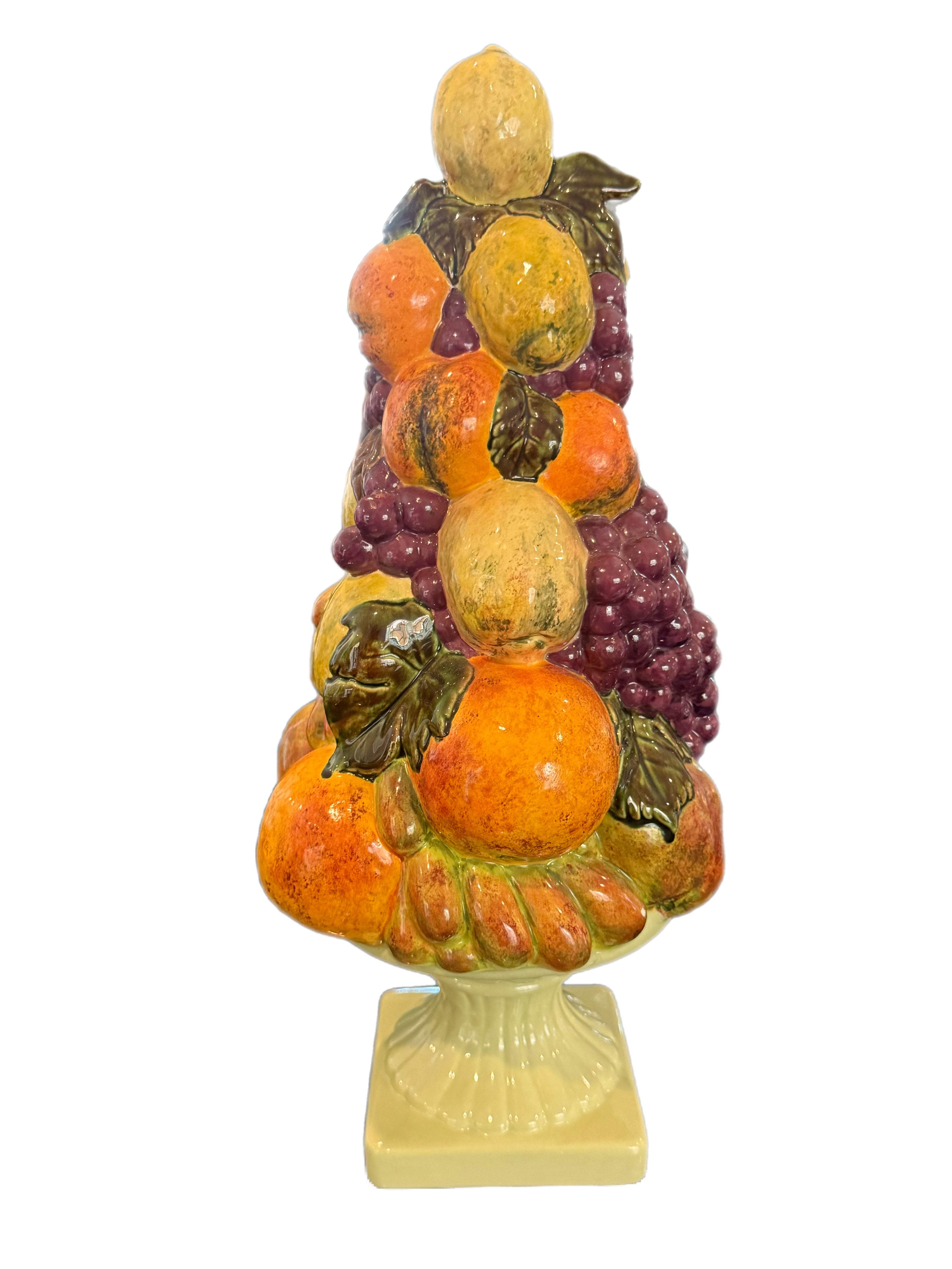 Tall Vintage Ceramic Fruit Topiary Centerpiece with Pedestal Base