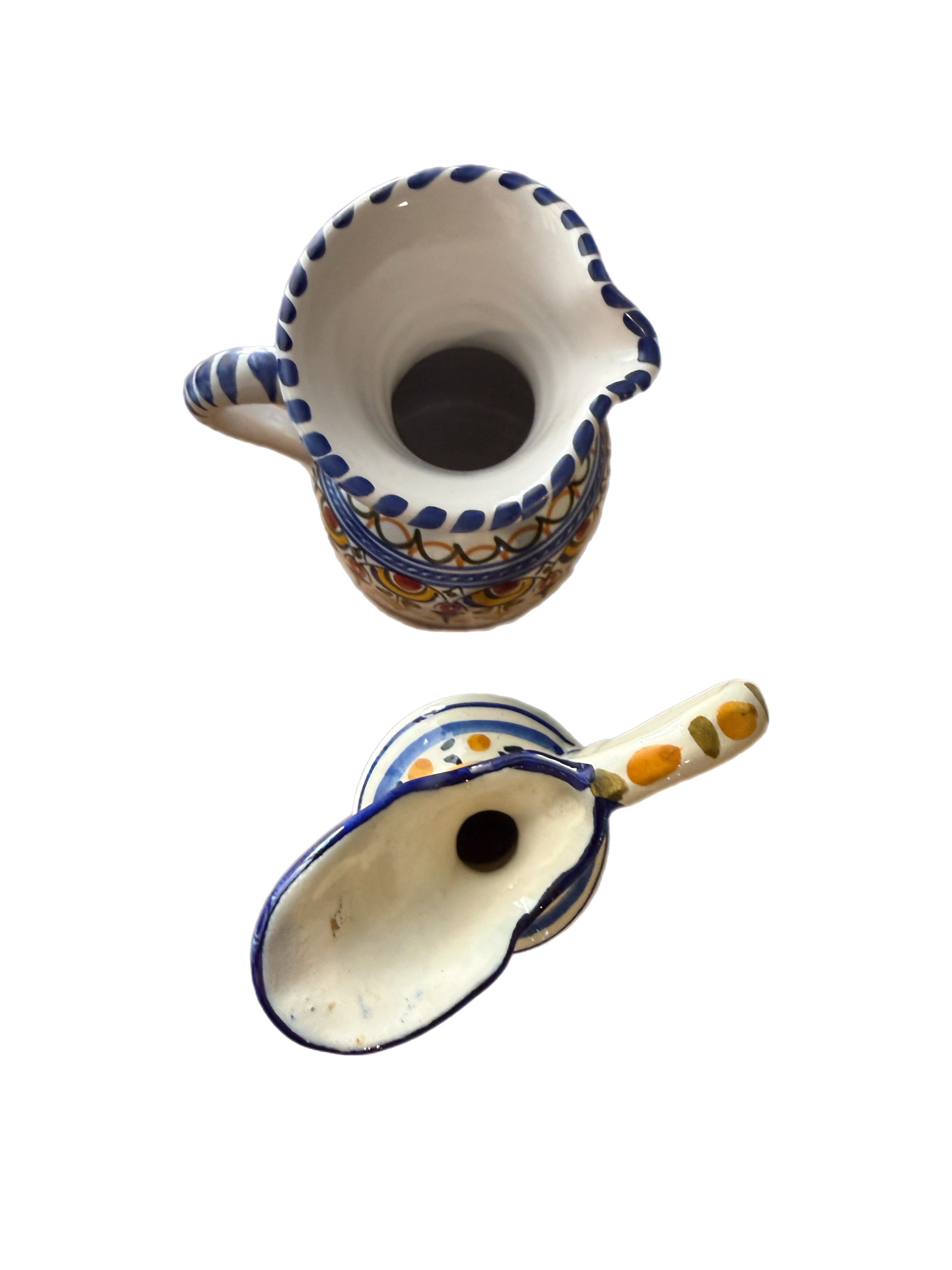 Late 20th Century Spanish Ceramic Ewers Hand-Painted Signed De La Cal Puente - a Pair