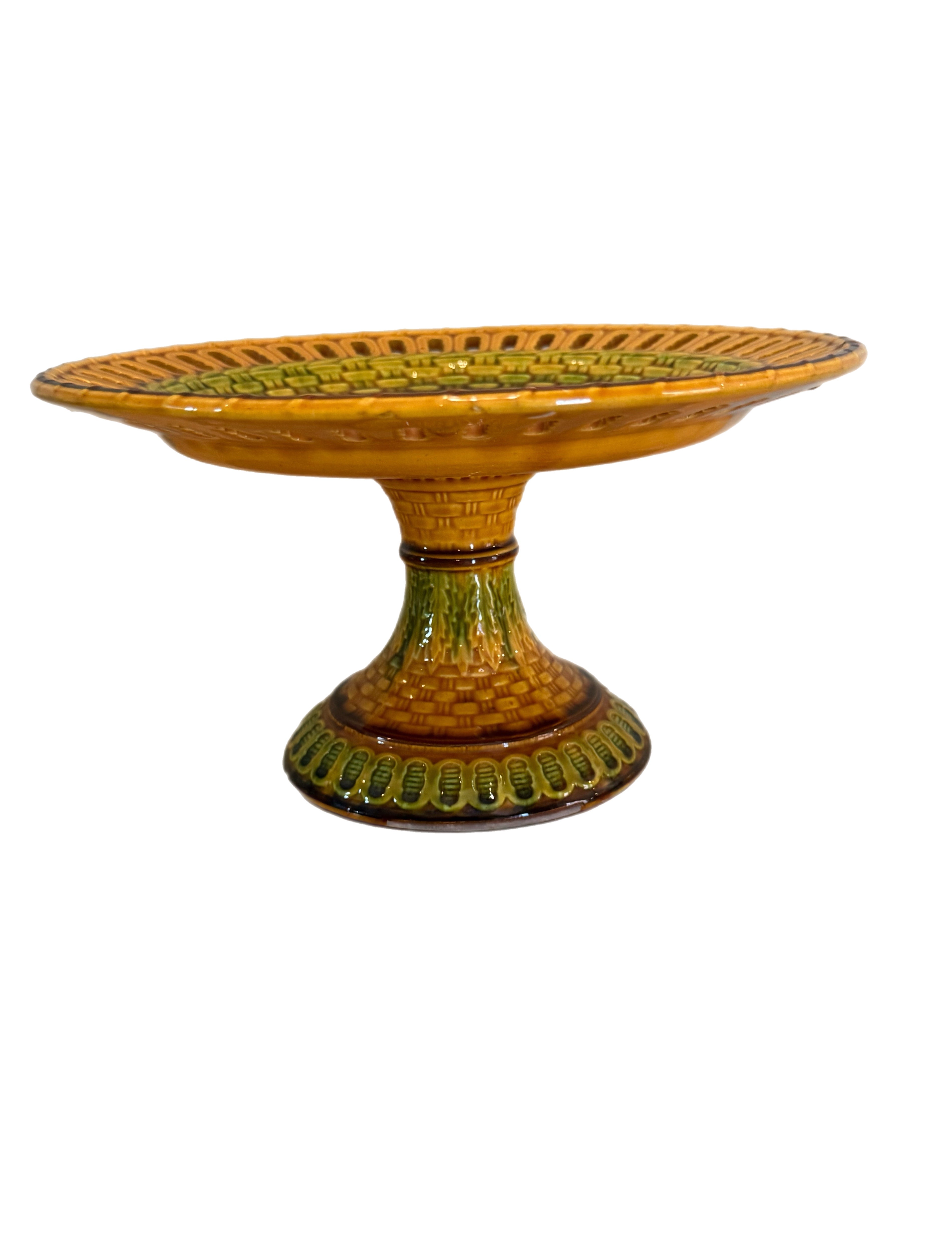 Antique 19th Century English Majolica Basketweave Dessert Service by Wittman & Roth, London (13 pcs)