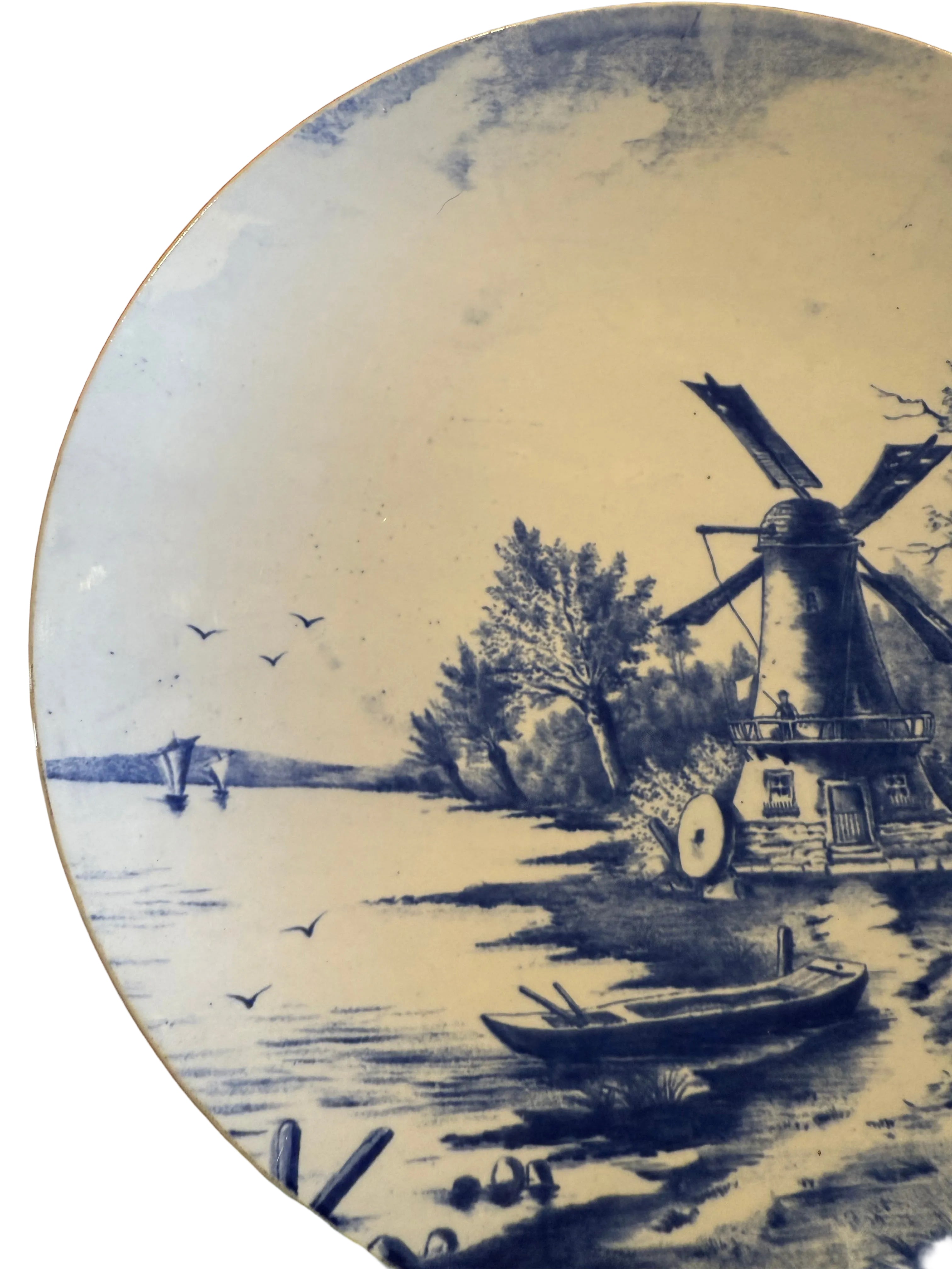Mid 20th Century Blue & White Delft Style Transferware Windmill Scenic Plate