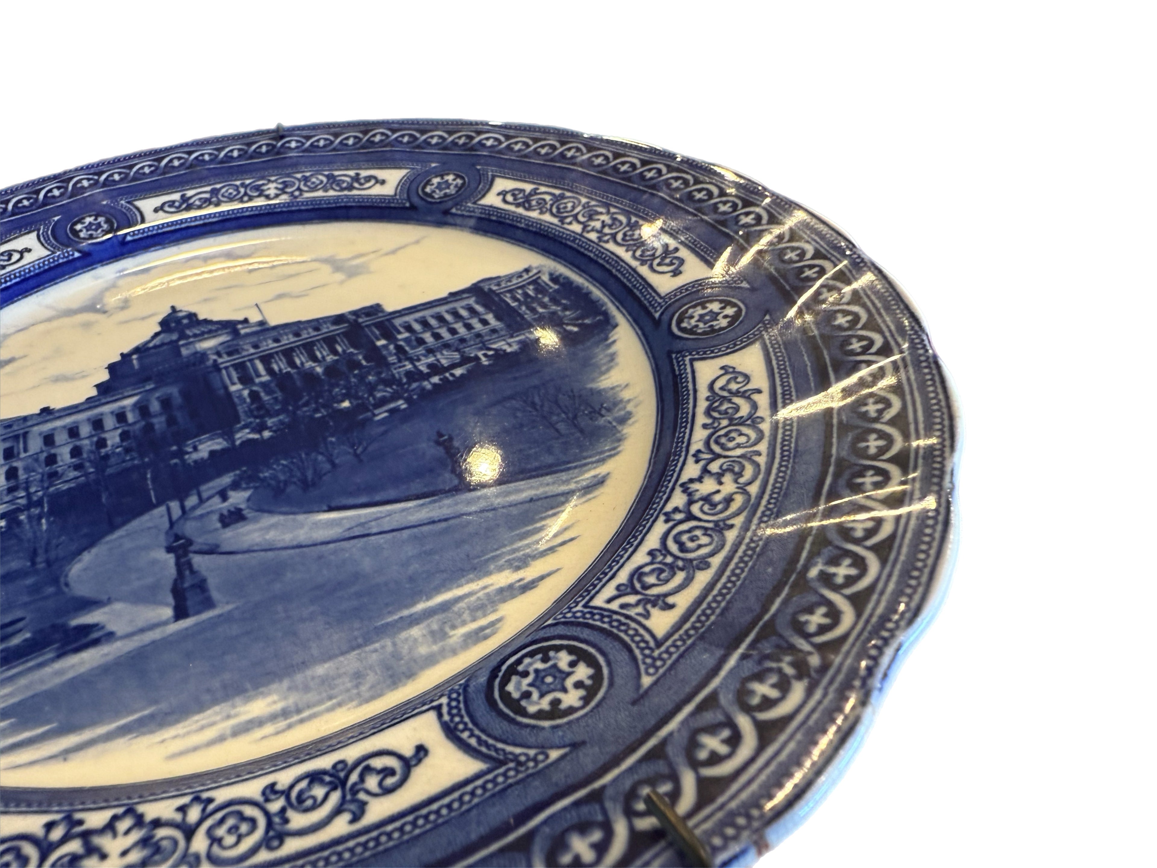 Vintage Royal Doulton Flow Blue Library of Congress Architectural Transferware Plate