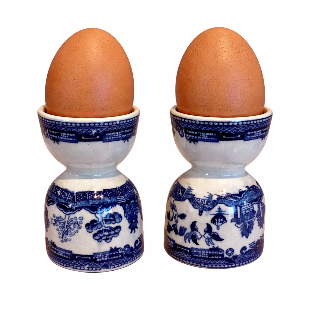 Vintage Blue Willow Chinoiserie Double Egg Cups - a Pair
