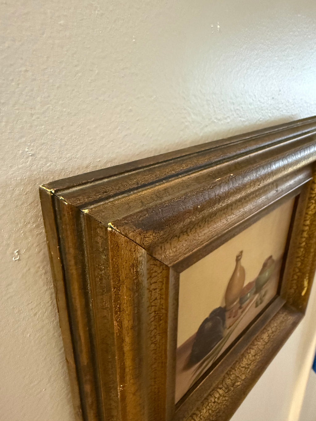Mid 20th Century Petite European Still Life Oil in Deep Crackle Gilt Frame, Signed v. Weley