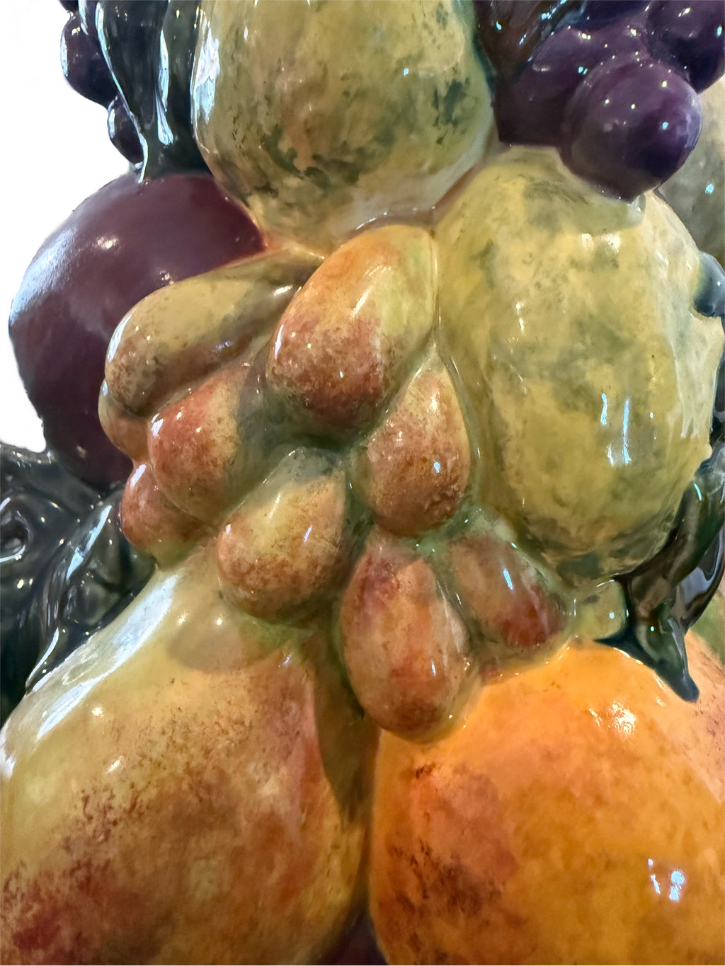 Tall Vintage Ceramic Fruit Topiary Centerpiece with Pedestal Base