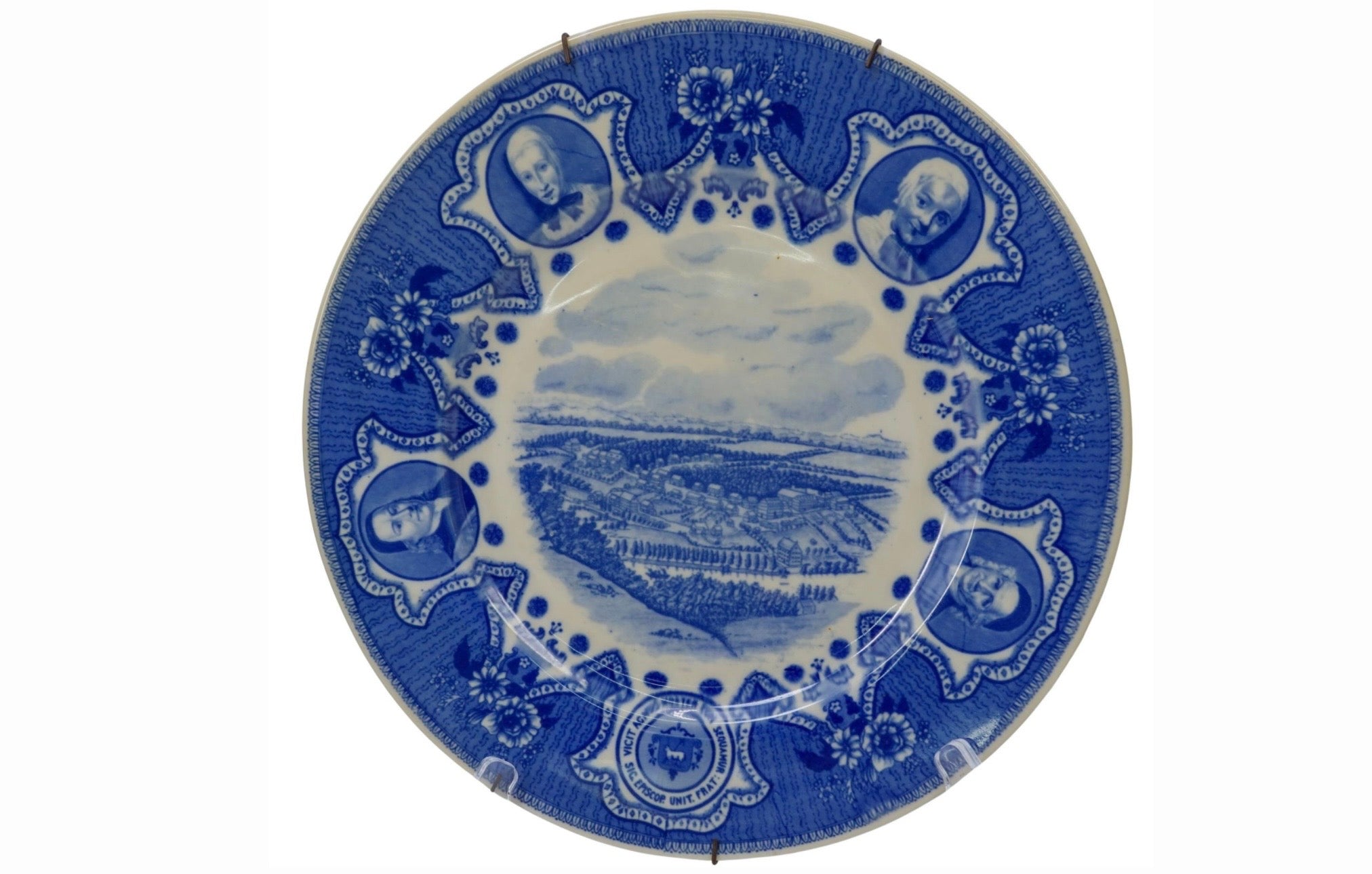Vintage Lamberton Scammell Moravian Blue Transferware Historical Commemorative Plates