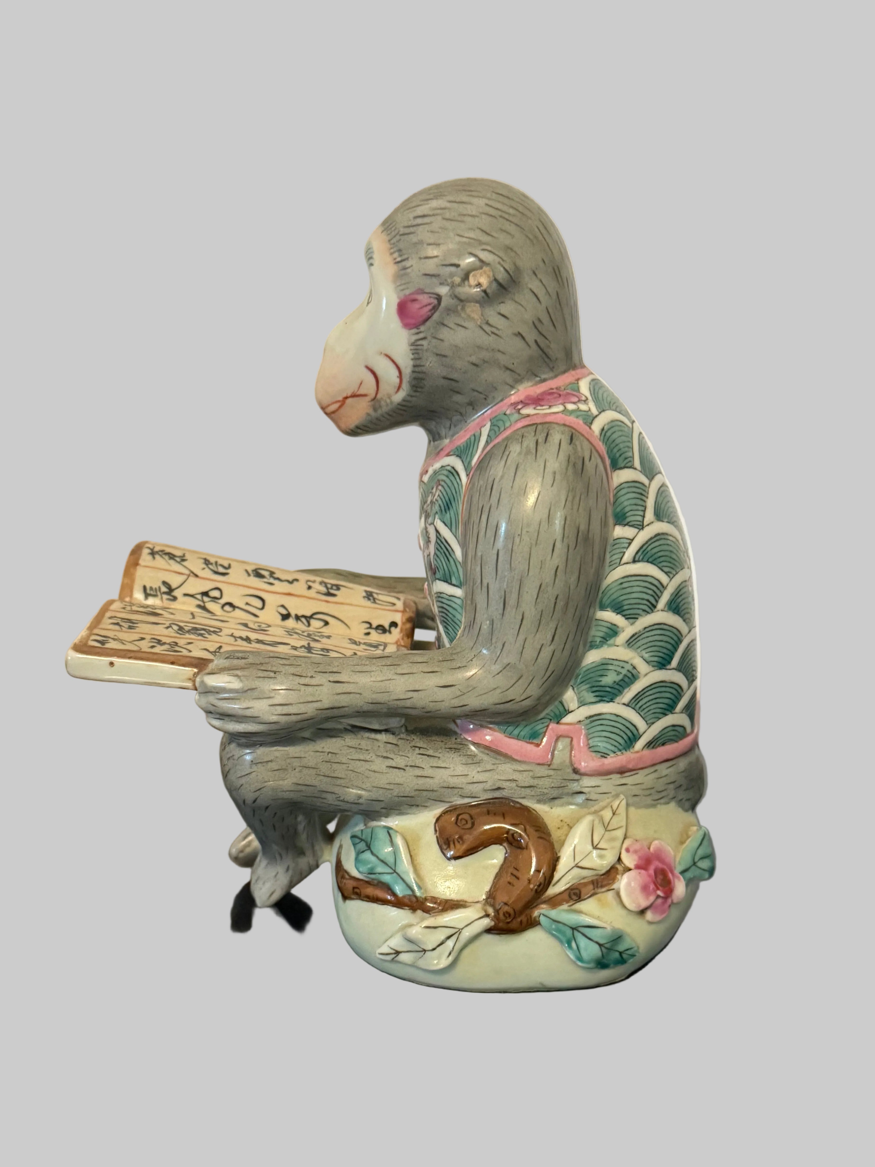Chinese Porcelain Famille Rose Seated Monkey 7”
