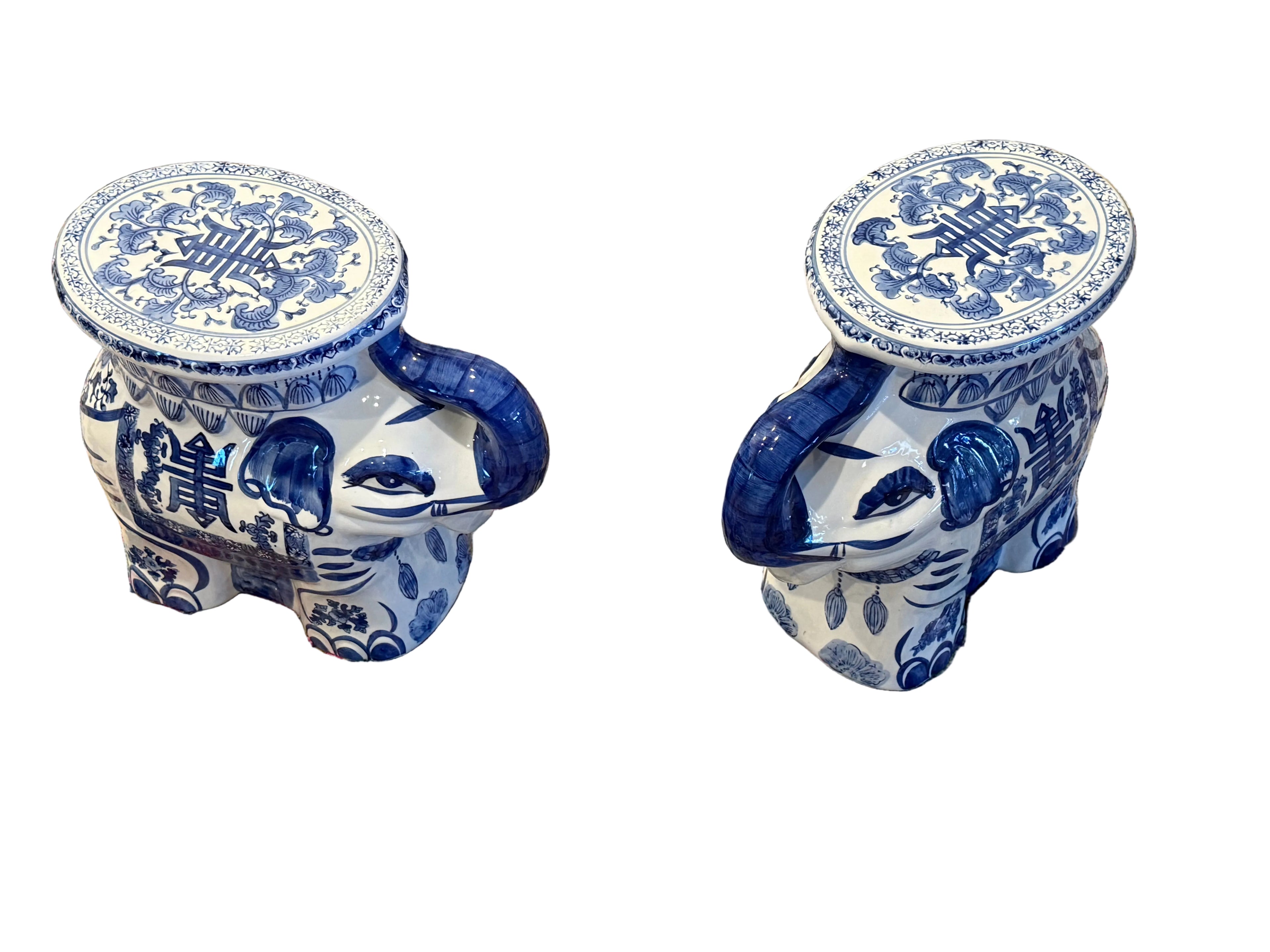 Chinese Export Blue and White Elephant Garden Stool / Plant Stand
