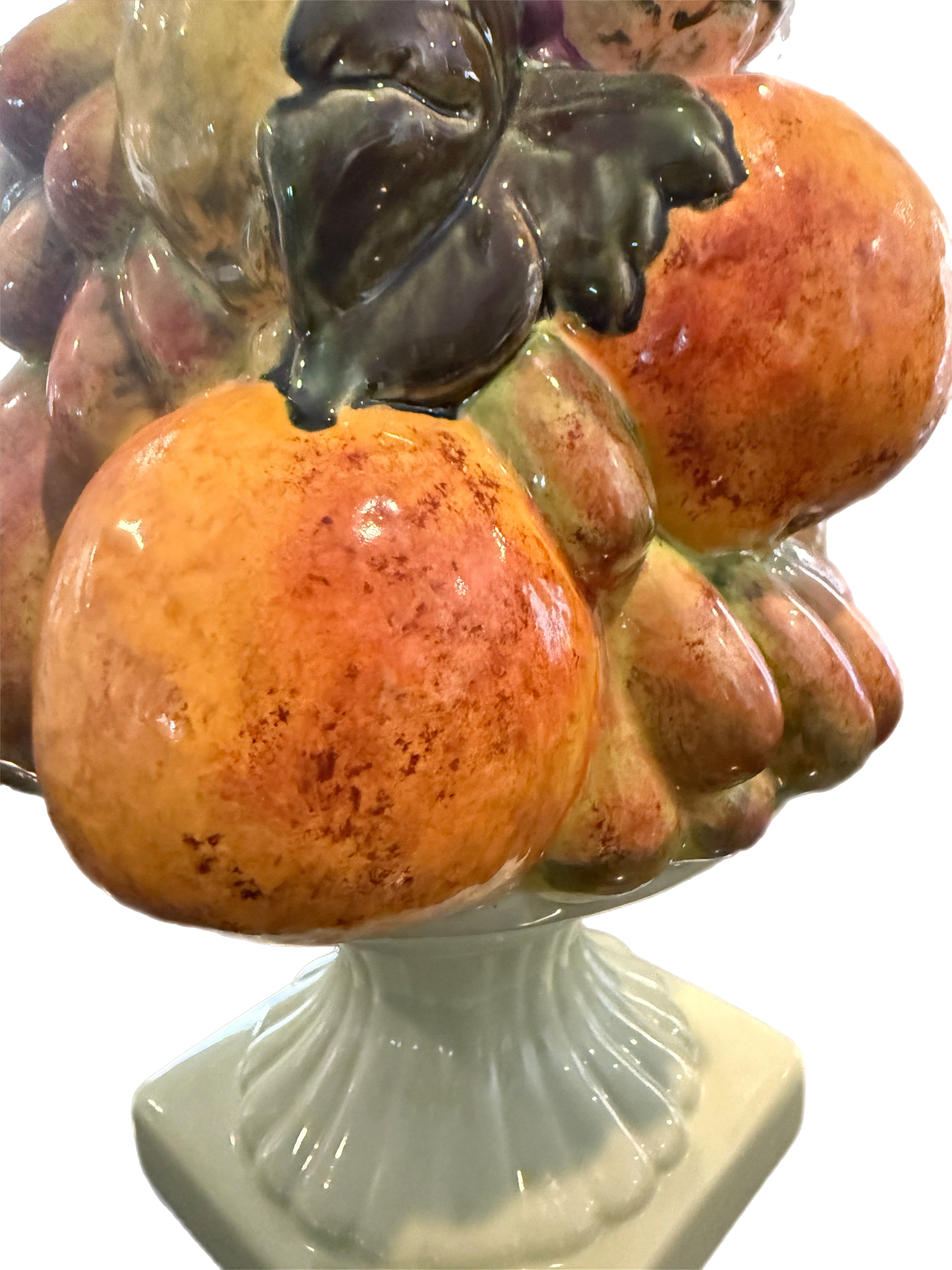 Tall Vintage Ceramic Fruit Topiary Centerpiece with Pedestal Base