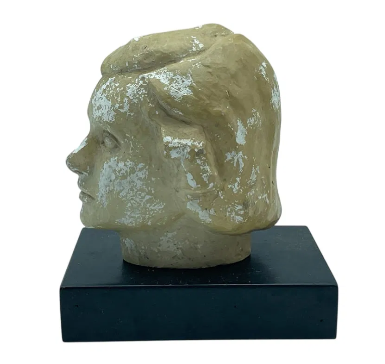 Elegant Vintage Plaster Bust of Woman on Black Wood Base