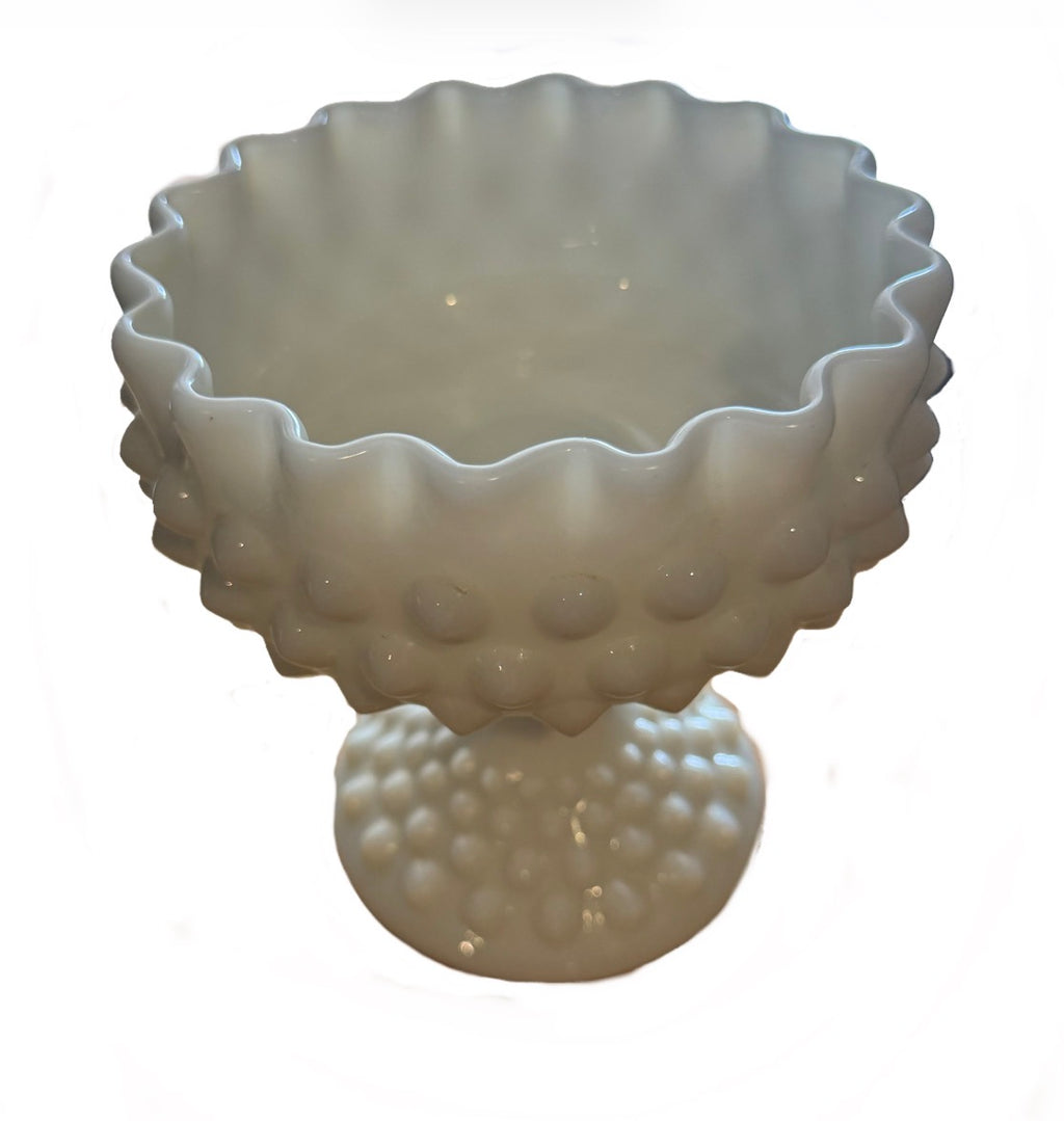 Vintage Fenton Hobnail Milk Glass Compote