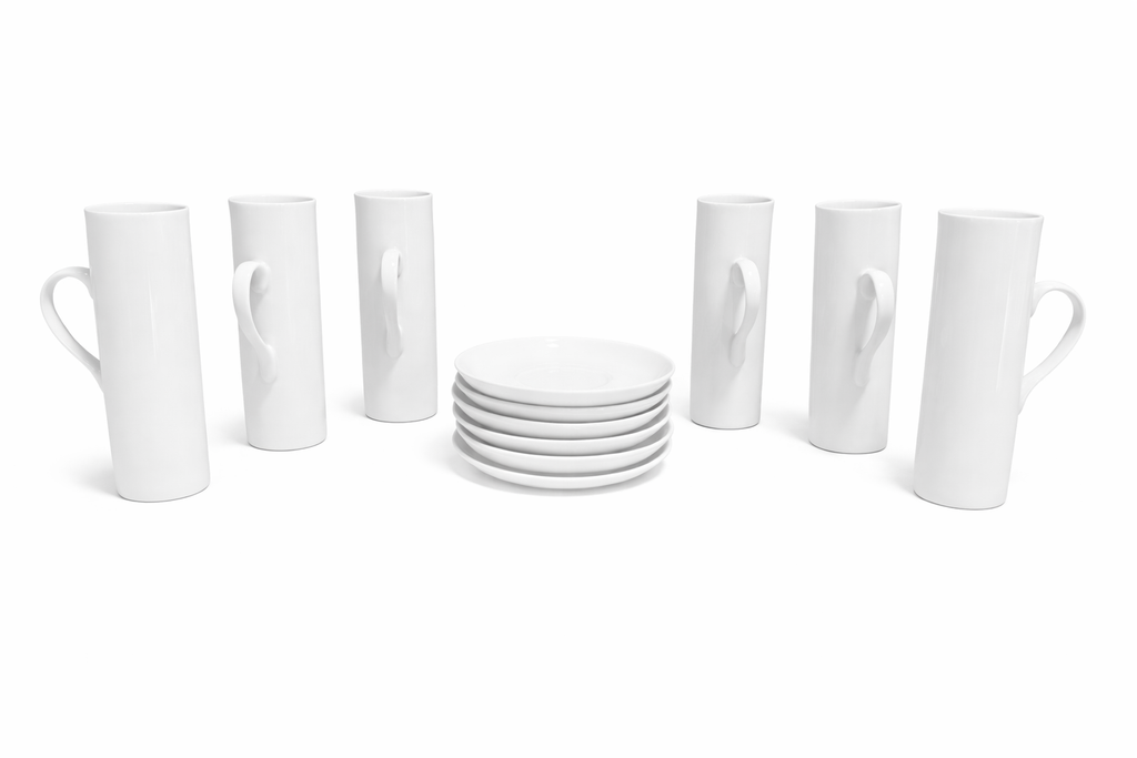 1960s Mid Century Modern LaGardo Tackett White Porcelain Espresso Demitasse Cups & Saucers- Set of Six Sets, 12 PCS