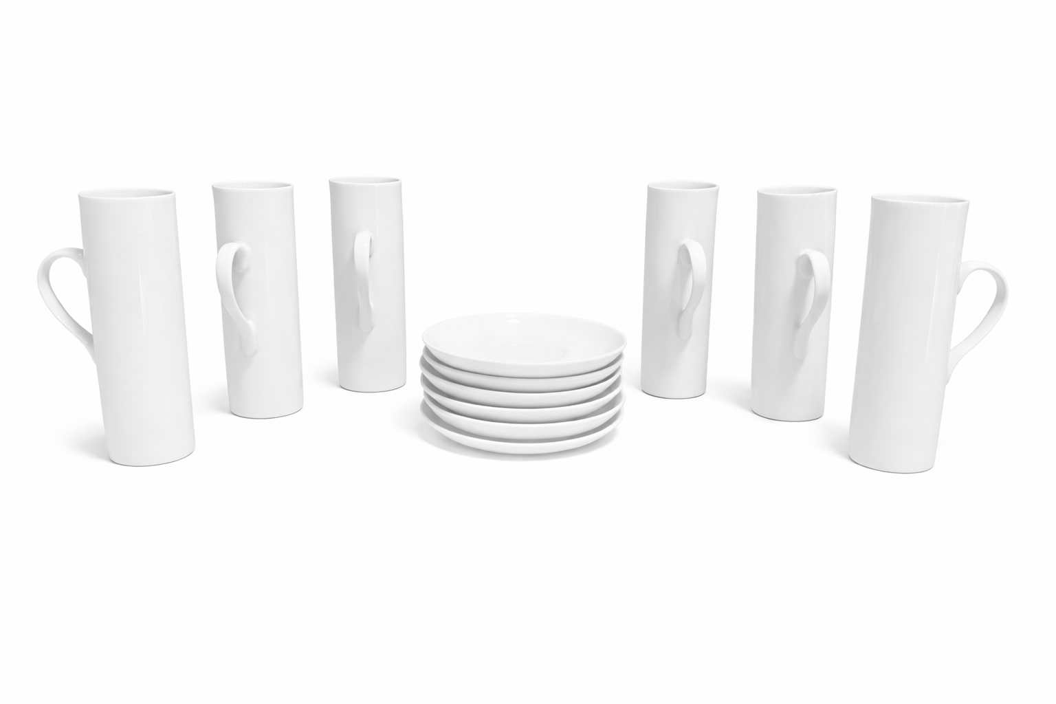 1960s Mid Century Modern LaGardo Tackett White Porcelain Espresso Demitasse Cups & Saucers- Set of Six Sets, 12 PCS