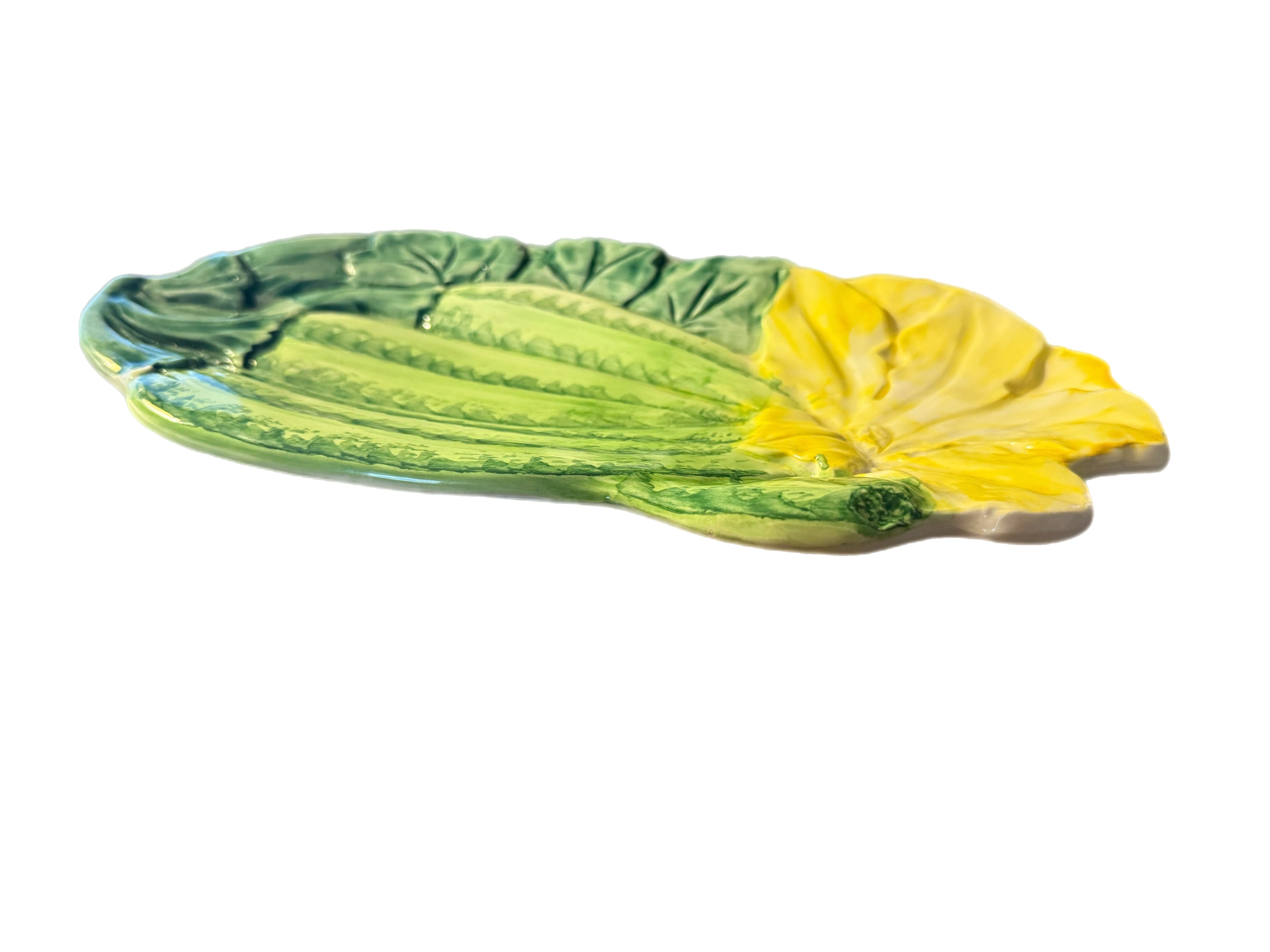 Late 20th Century Italian Majolica Hand-Painted Ceramic Zucchini Flower Serving Dish