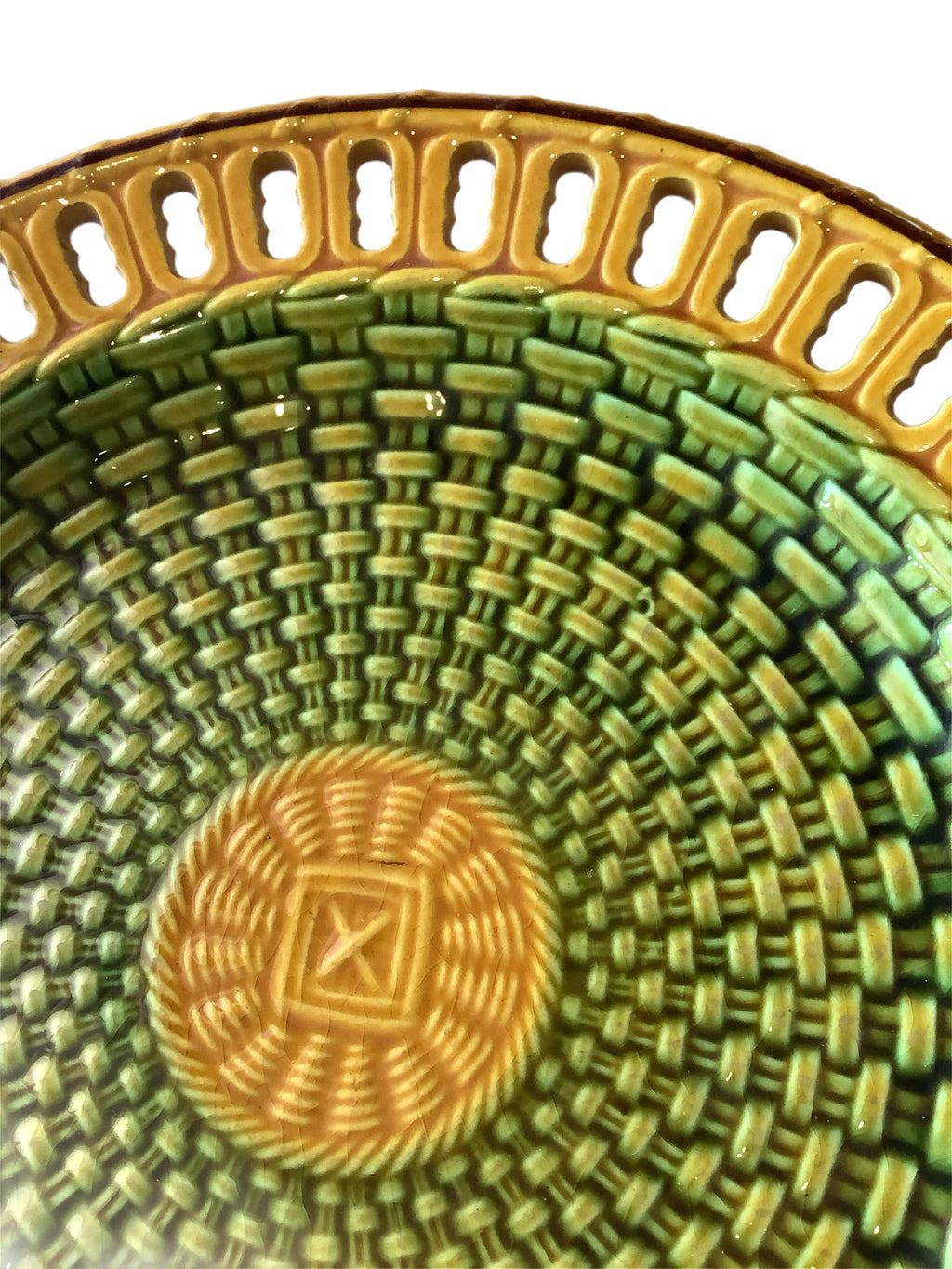 Antique 19th Century English Majolica Basketweave Dessert Service by Wittman & Roth, London (13 pcs)
