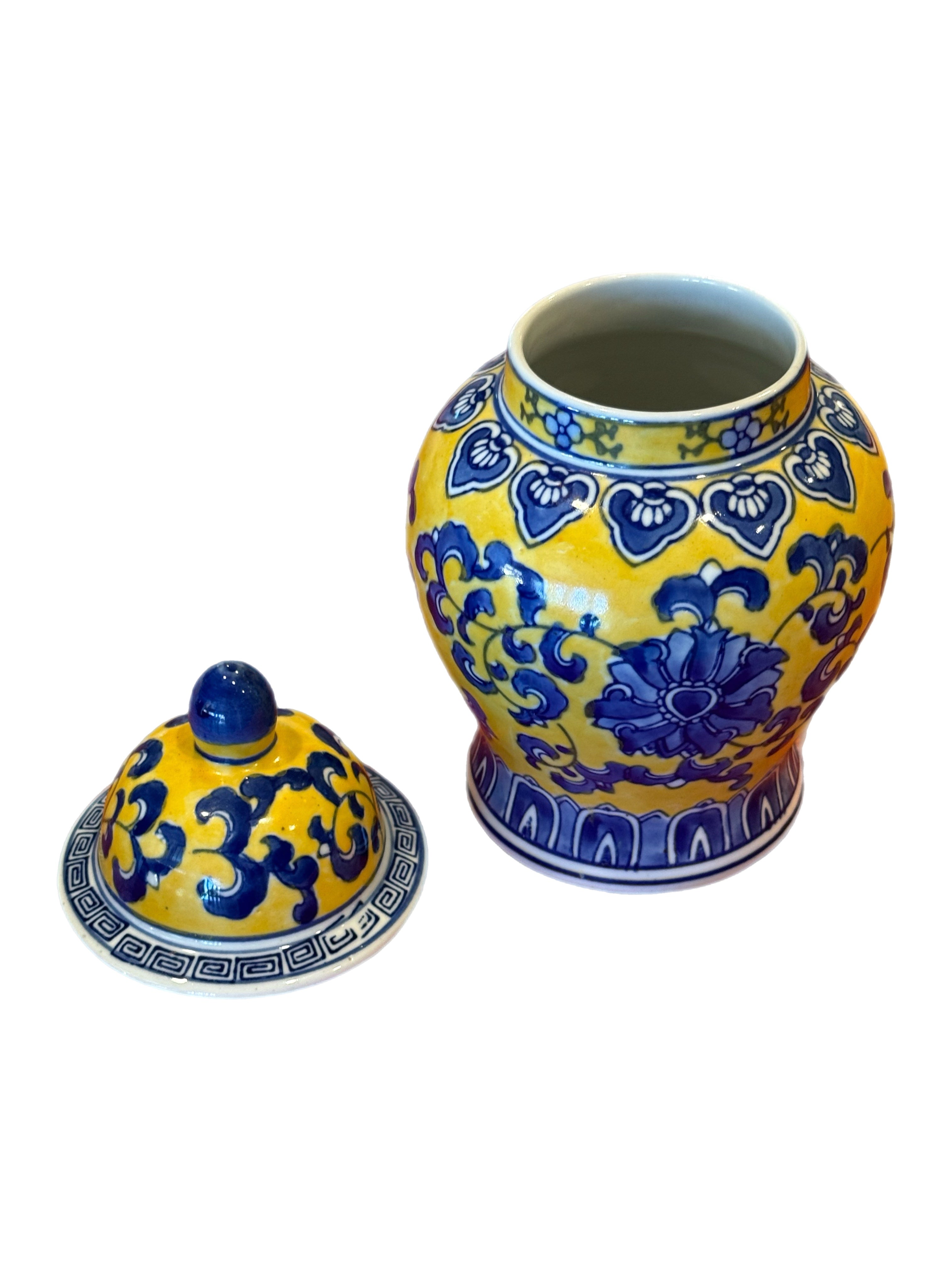 Yellow & Blue Chinoiserie Lidded Ginger Jar