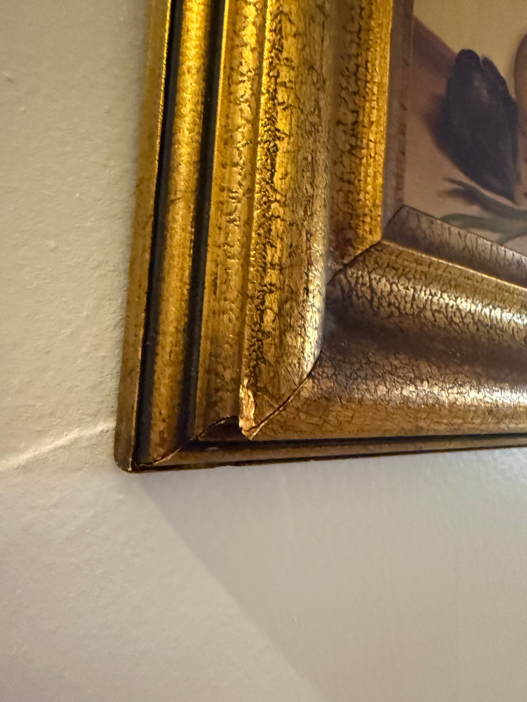 Mid 20th Century Petite European Still Life Oil in Deep Crackle Gilt Frame, Signed v. Weley