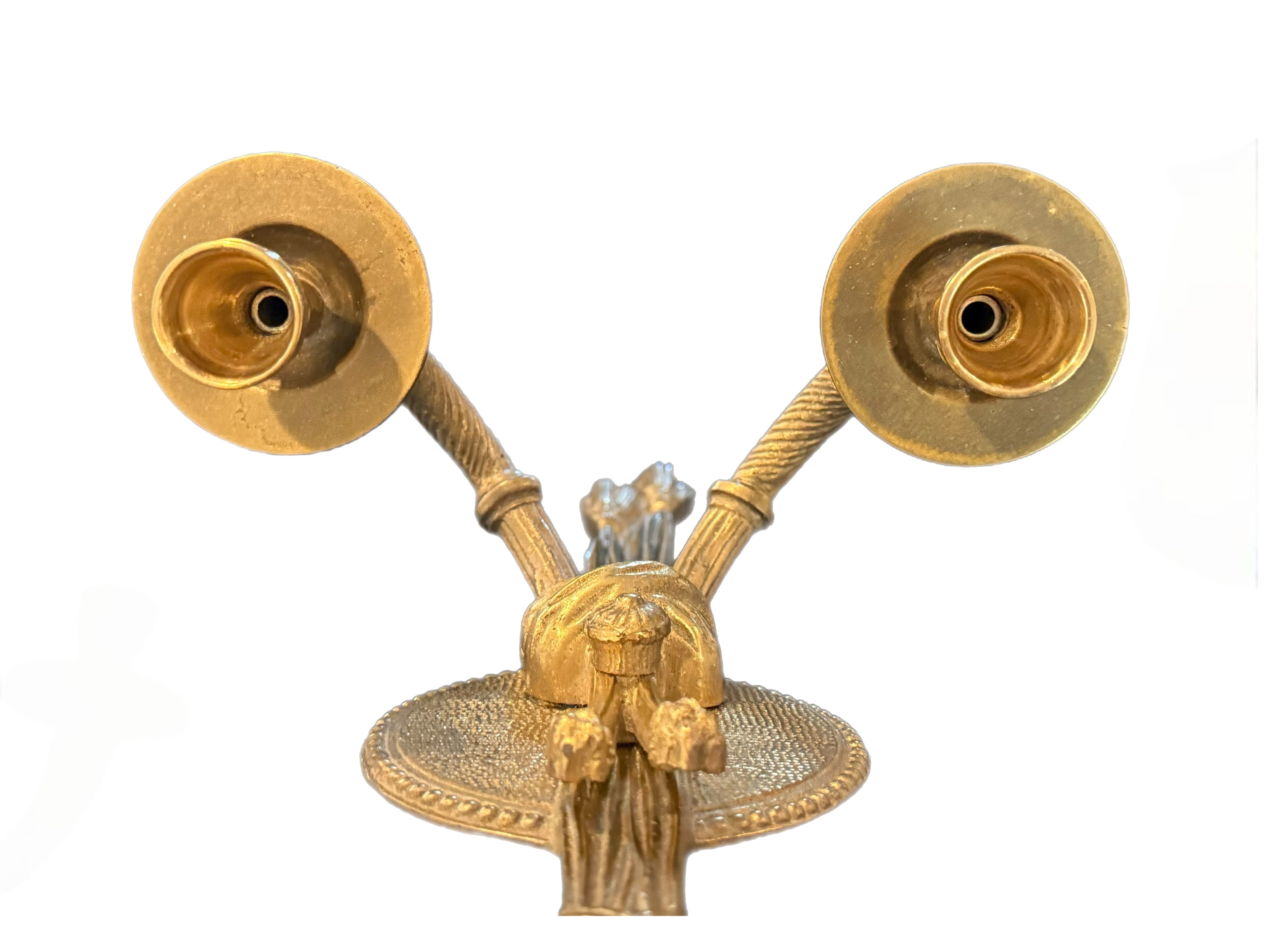 Mid 20th Century Grand Pair of Hollywood Regency Brass Tassel Wall Sconces