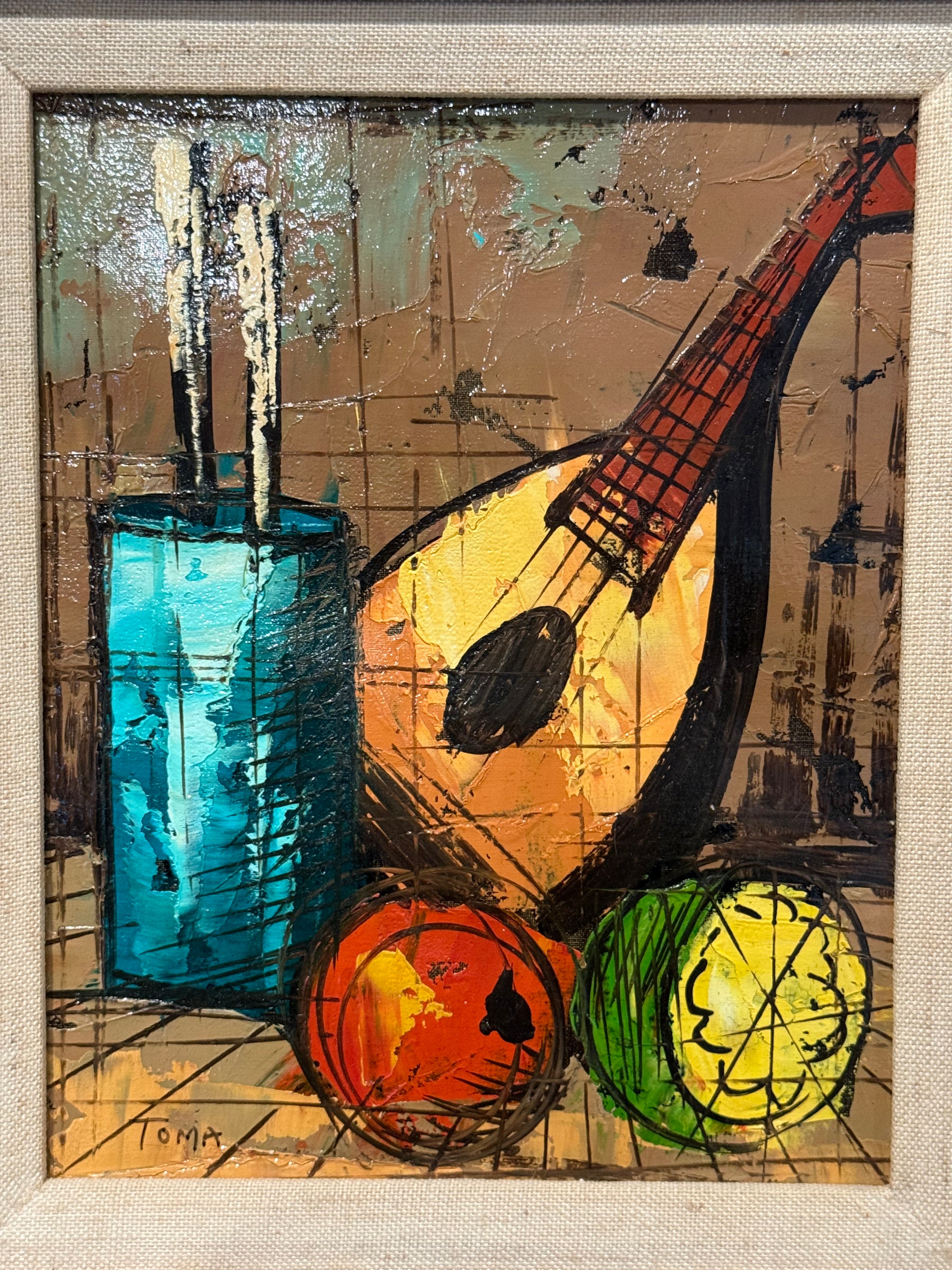Mid 20th Century Beautiful Modernist Still Life Oil Painting, Signed ‘Toma’