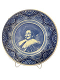 Vintage Blue & White Delft Portrait Plate of The Dutch Knight by Frans Hals