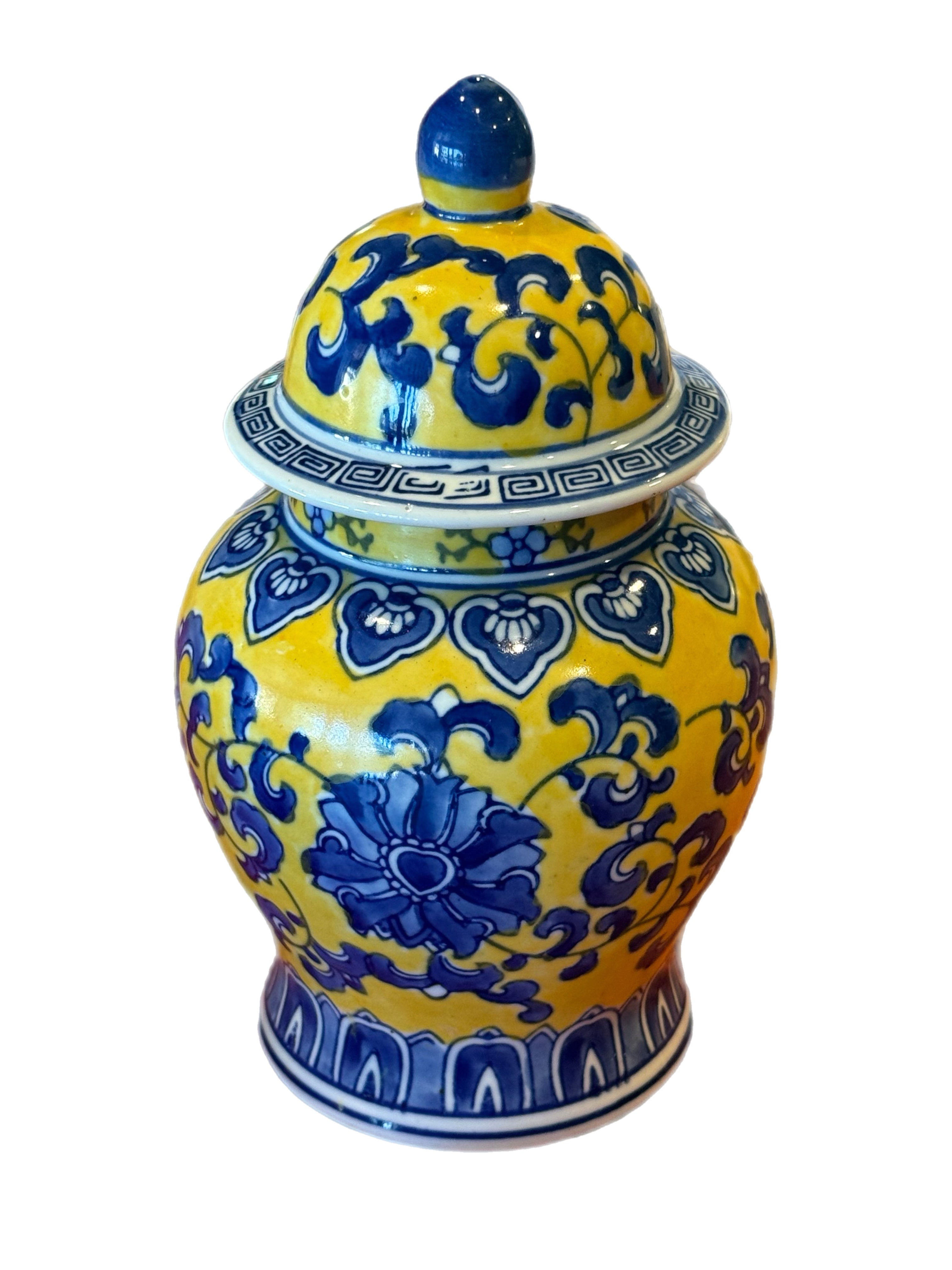 Yellow & Blue Chinoiserie Lidded Ginger Jar