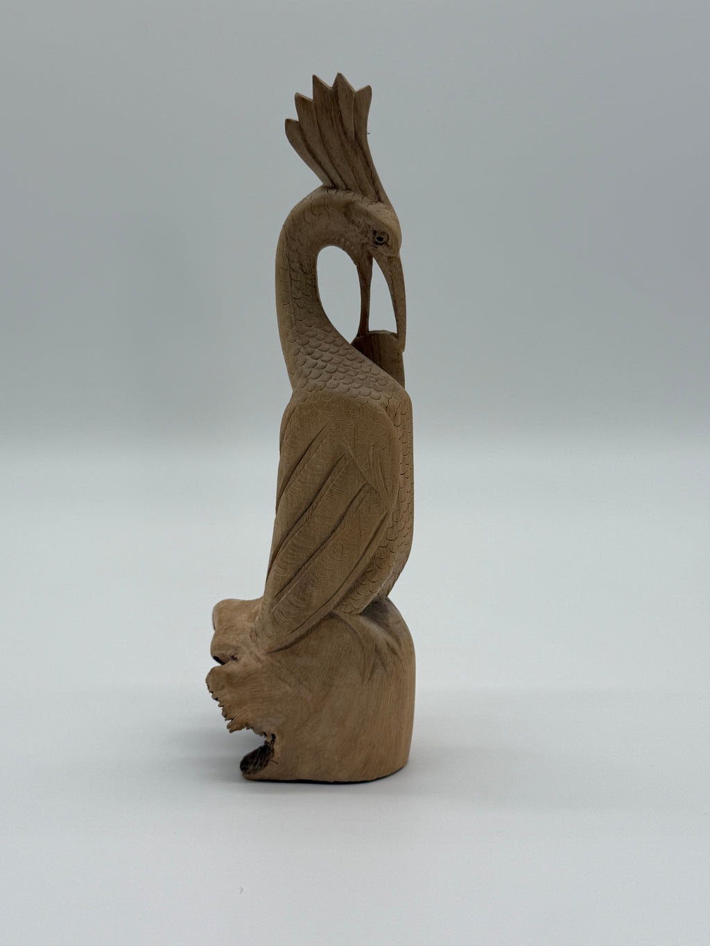Late 20th Century Signed Montserrat Hand-Carved Wooden Crane Sculpture, 8.5”