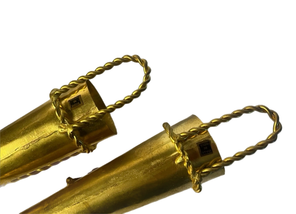 Late 20th Century Pair of Hollywood Regency Style Indian Brass Posey Wall Vases With Tassel Detail