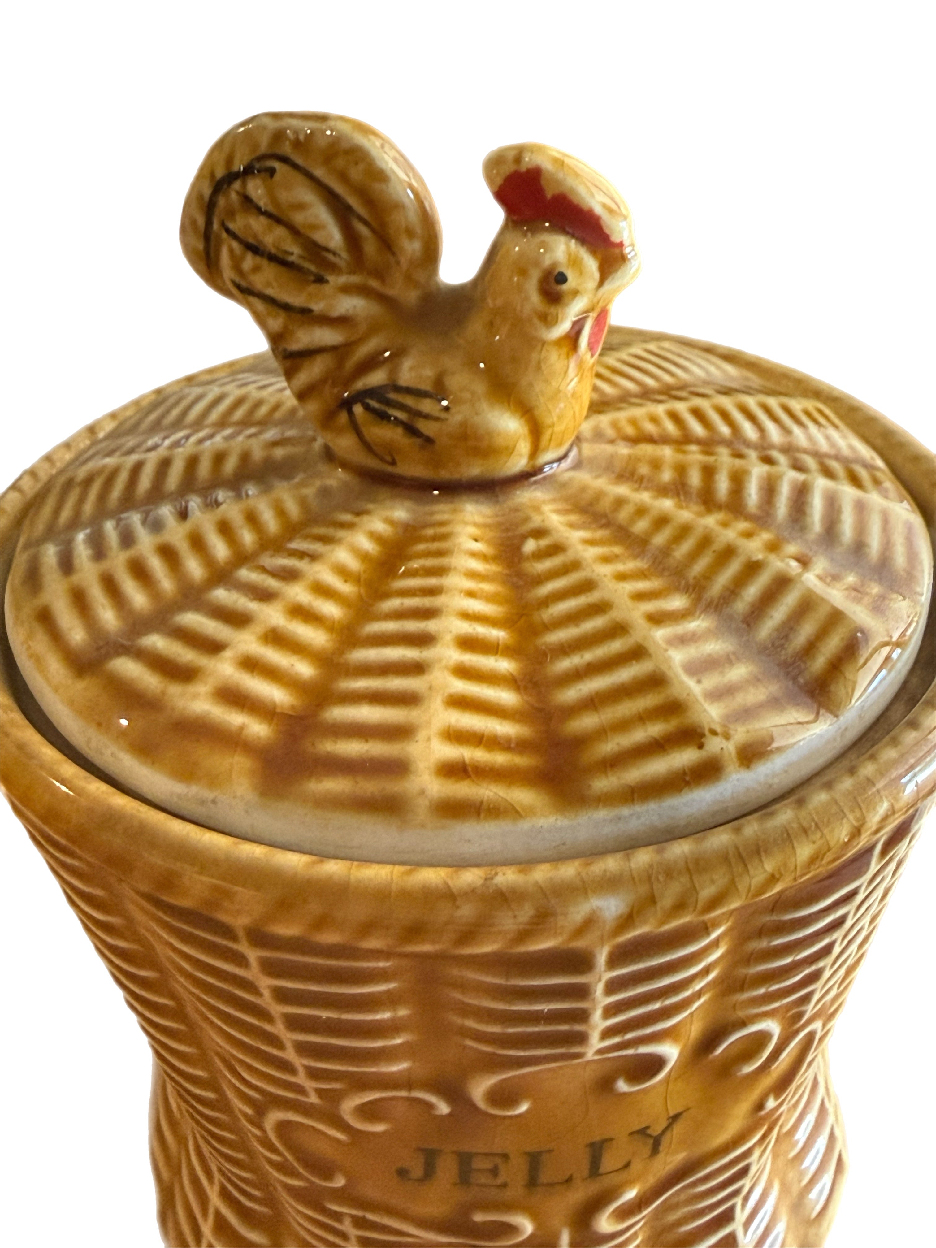 Vintage Majolica Rooster Basketweave Breakfast Set, 4 Pieces