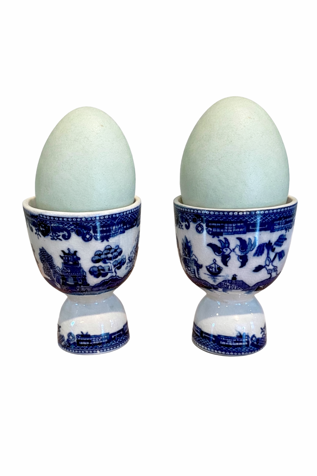 Vintage Blue Willow Chinoiserie Double Egg Cups - a Pair