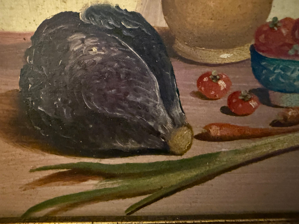 Mid 20th Century Petite European Still Life Oil in Deep Crackle Gilt Frame, Signed v. Weley