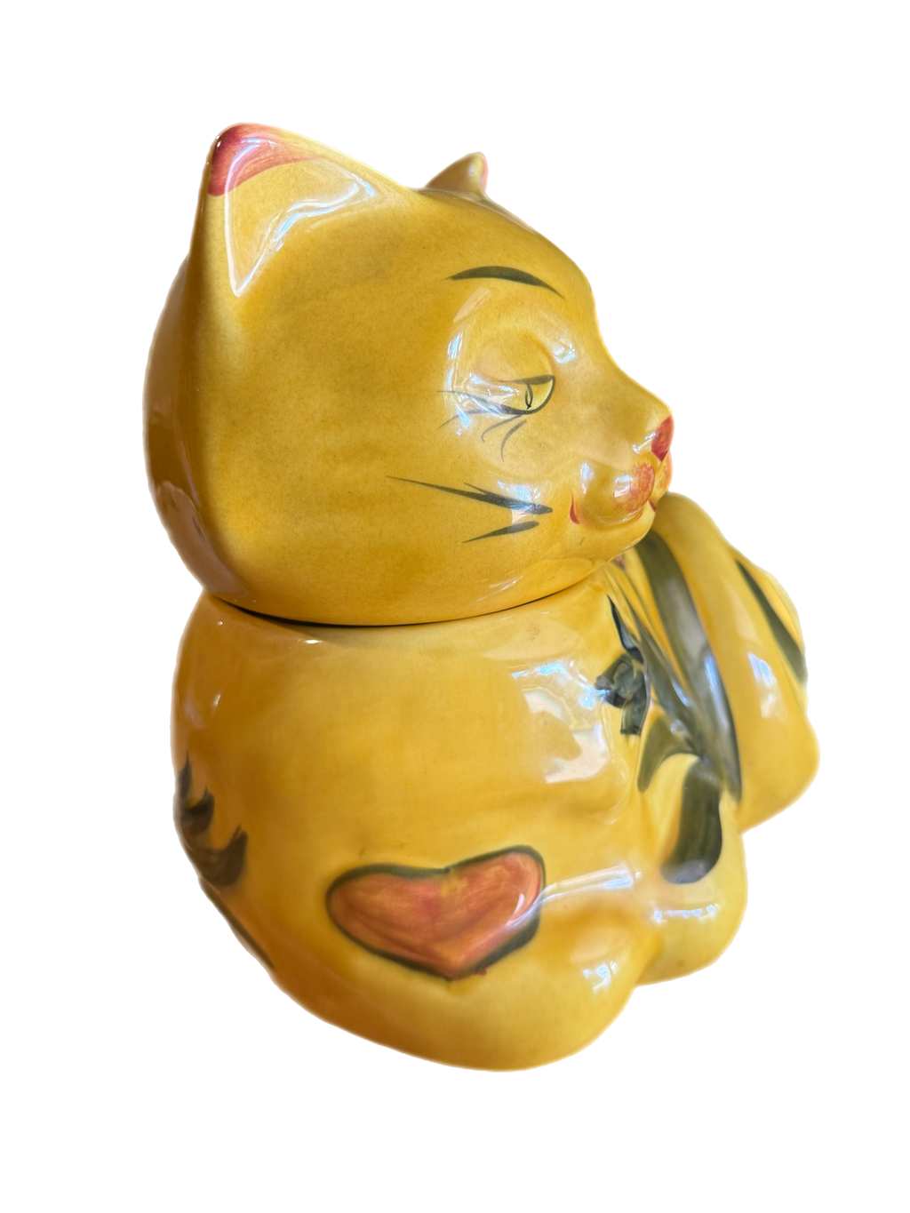 Vintage 1960s Yellow Calico Cat Ceramic Cookie Jar