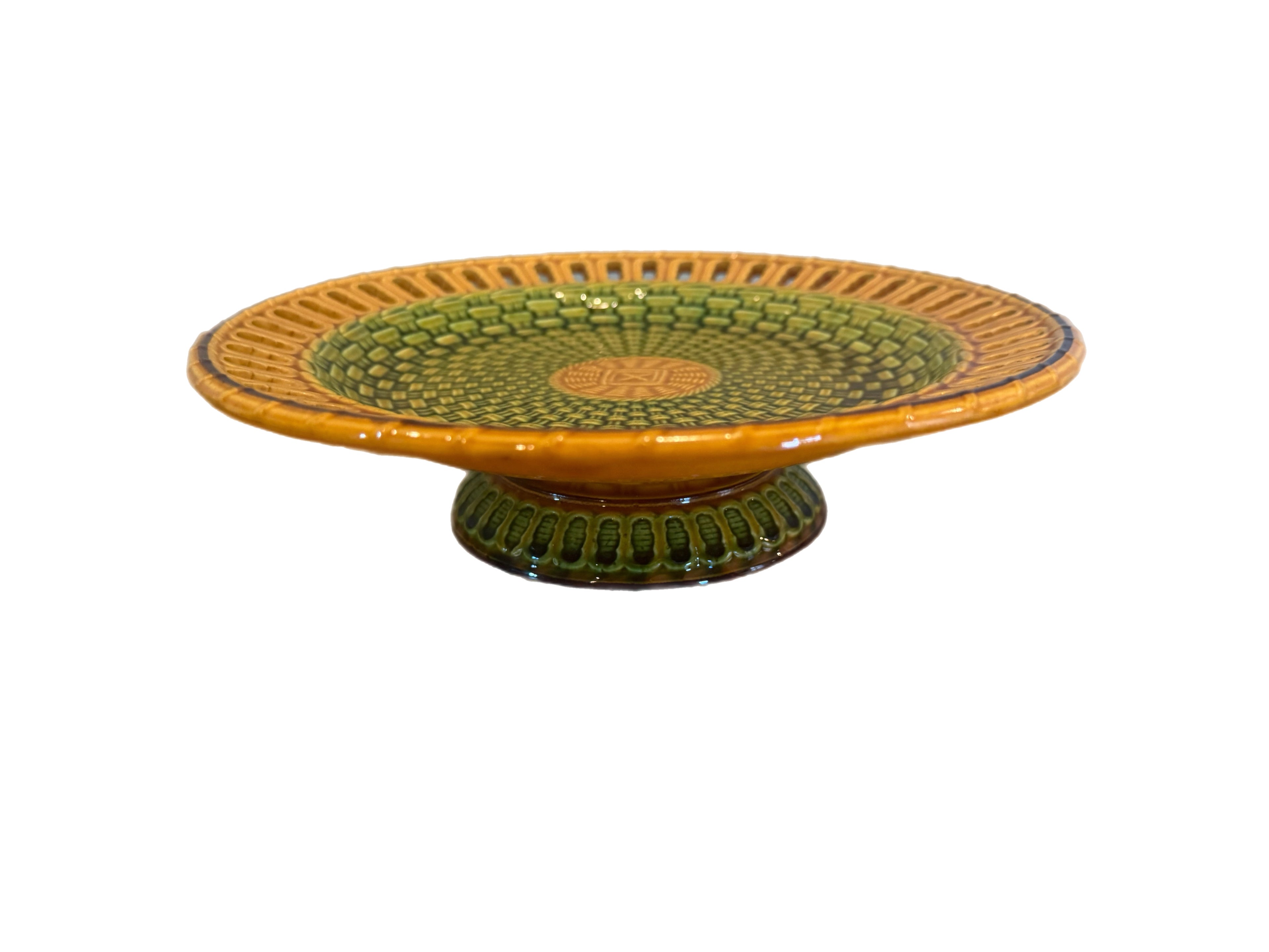 Antique 19th Century English Majolica Basketweave Dessert Service by Wittman & Roth, London (13 pcs)