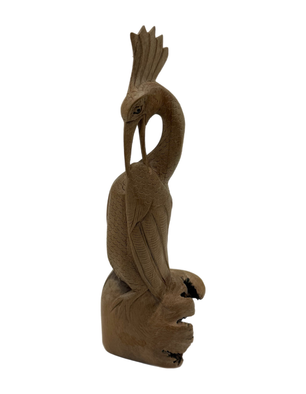 Late 20th Century Signed Montserrat Hand-Carved Wooden Crane Sculpture, 8.5”